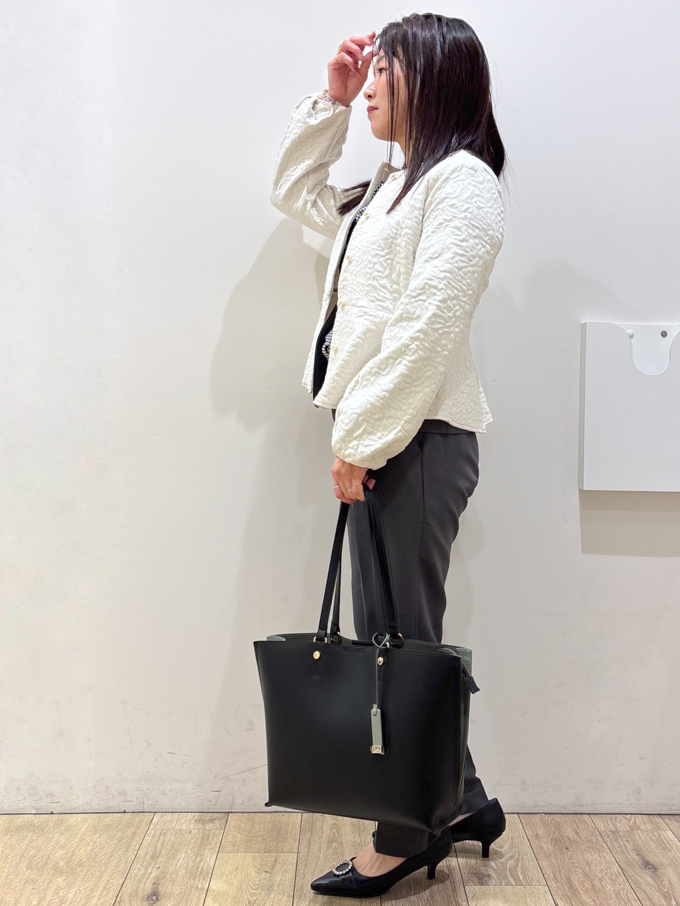 mameさんの「index｜ジャカードノーカラーブルゾン【洗濯機OK】」を使ったコーディネート