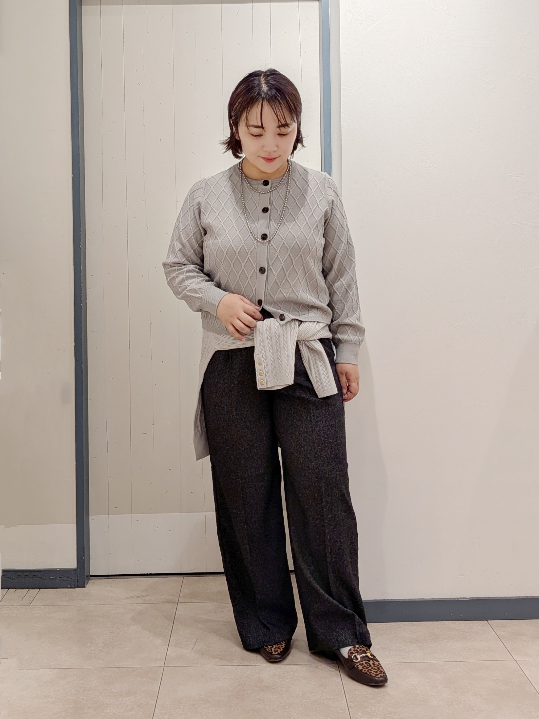 yukikaさんの「grove｜【毛玉軽減】大人上品なダイヤ柄ニットカーディガン」を使ったコーディネート