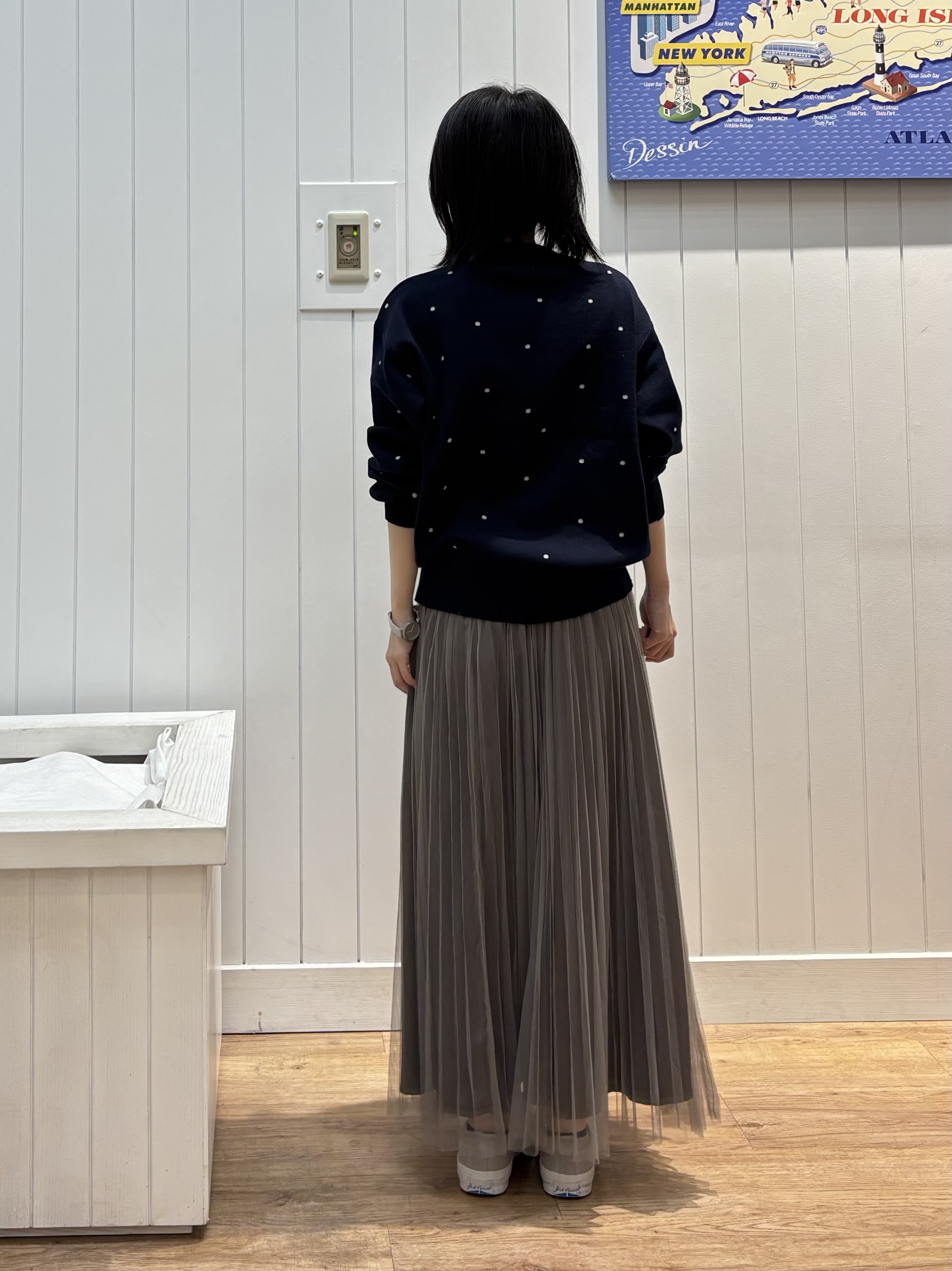 OKADAさんの「Dessin｜【洗濯機OK/秋ニット】コットンジャガード ドットプルオーバー」を使ったコーディネート