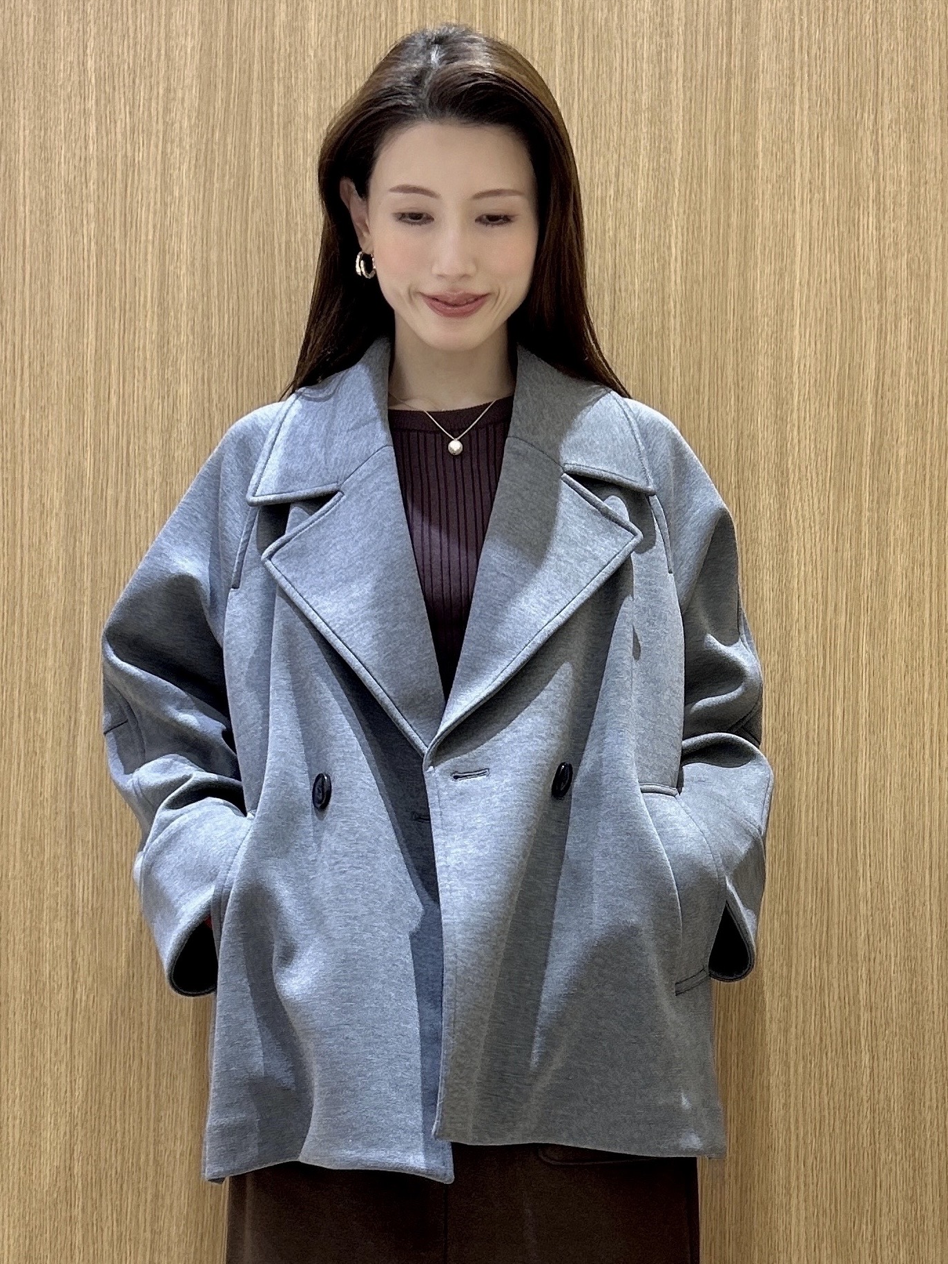 maiさんの「OPAQUE.CLIP｜ダンボールミドルピーコート【洗える／抗ピル】」を使ったコーディネート