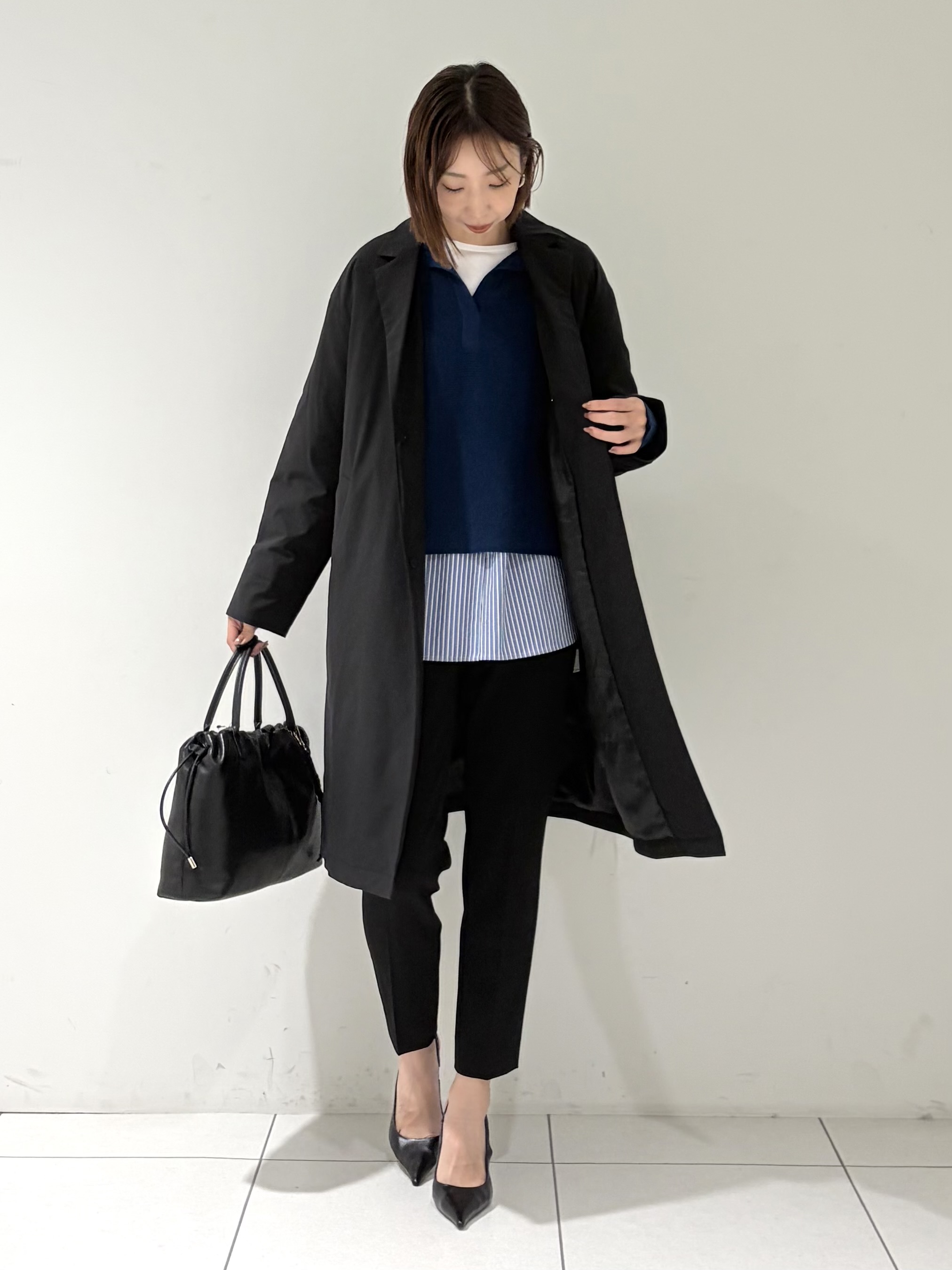 shioriさんの「INDIVI｜【ウール混／クロップド丈】畦編みスキッパー衿ニット」を使ったコーディネート