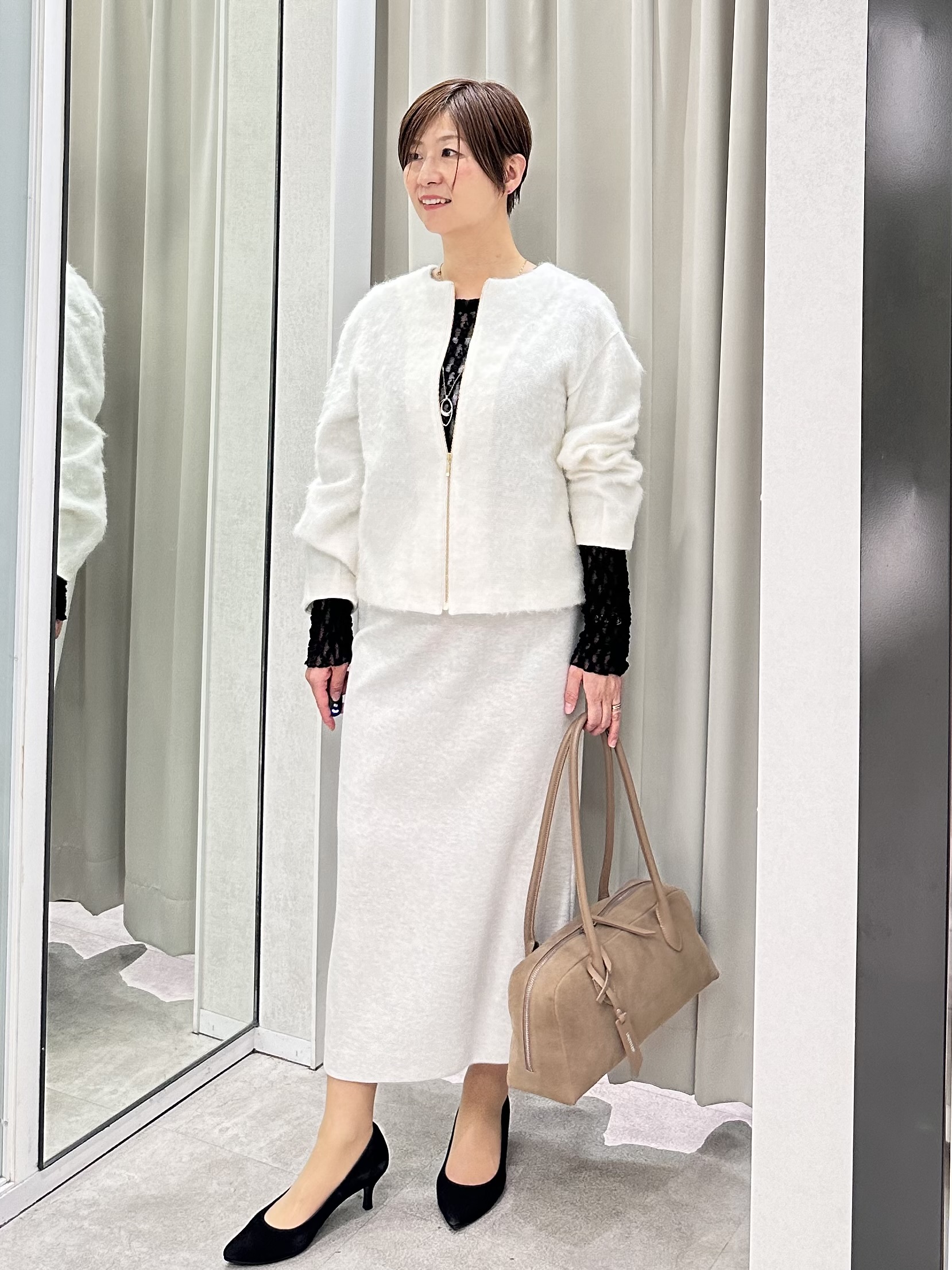 みなこさんの「UNTITLED｜【軽アウター/秋羽織り】シャギージップカーデ」を使ったコーディネート