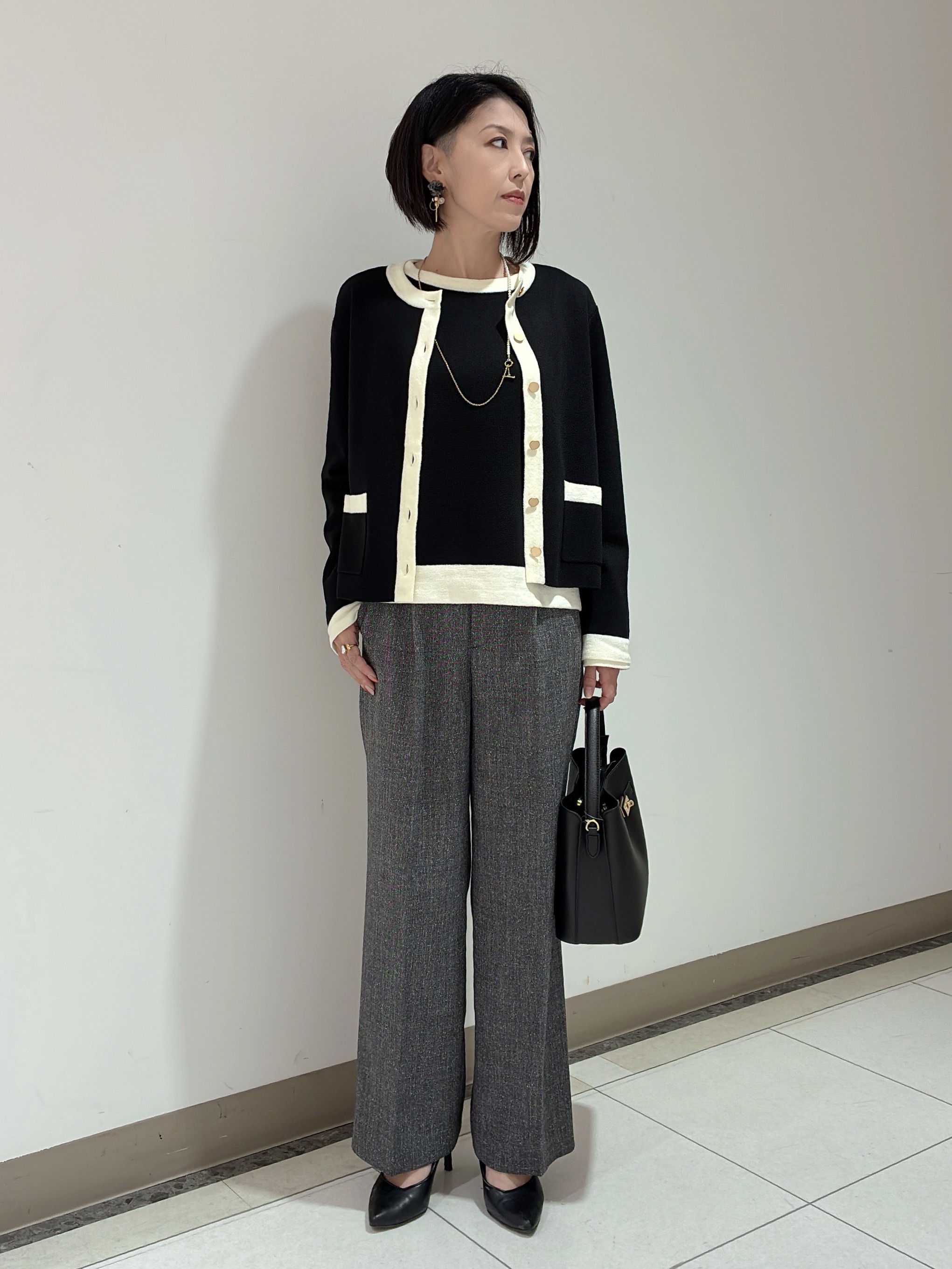 環さんの「UNTITLED｜【アンサンブル可/ジャケットライク】モールラインカーディガン」を使ったコーディネート