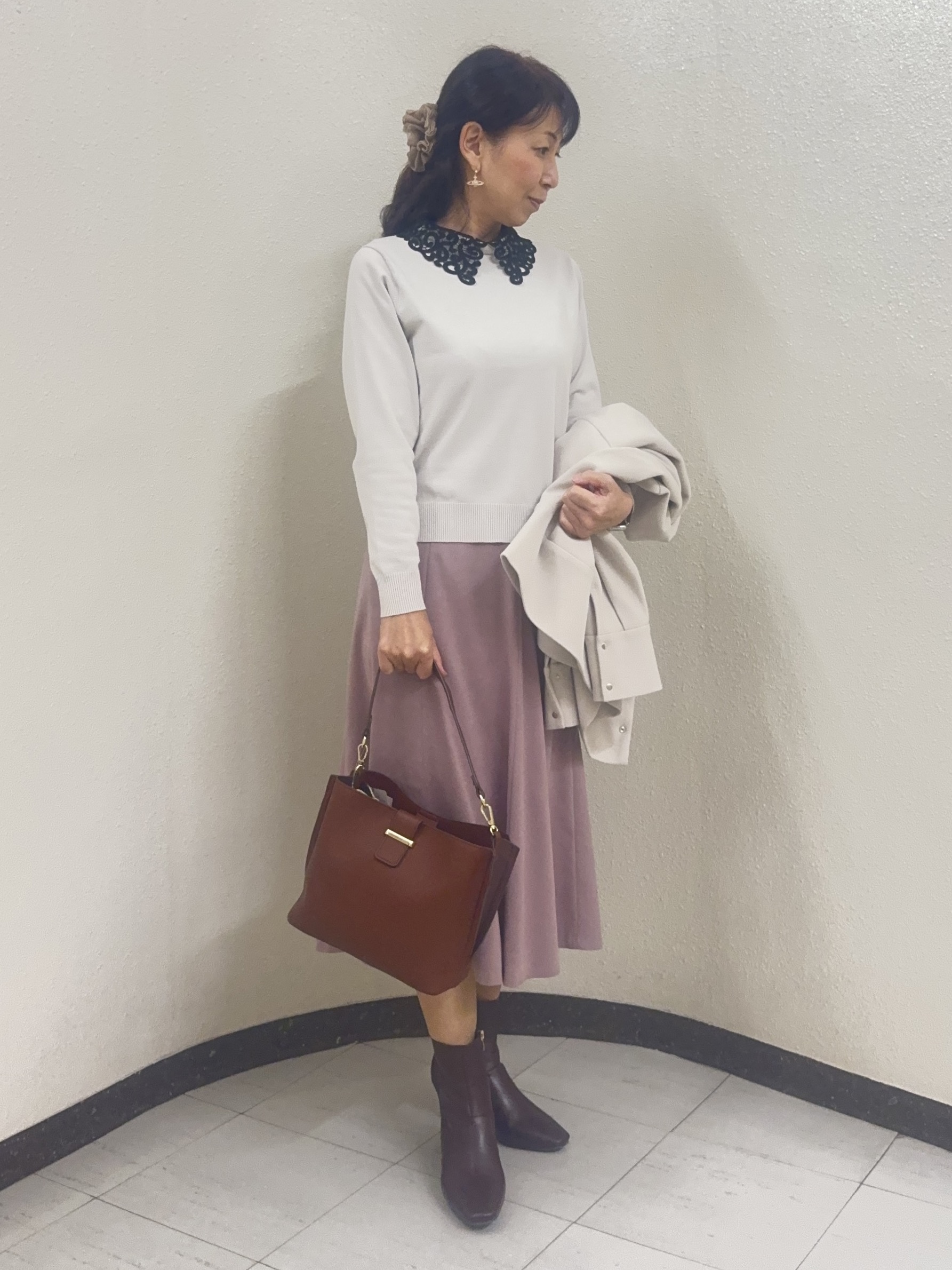⭐︎Eimi⭐︎さんの「Reflect｜【付け衿】レース衿付きストレッチニット」を使ったコーディネート