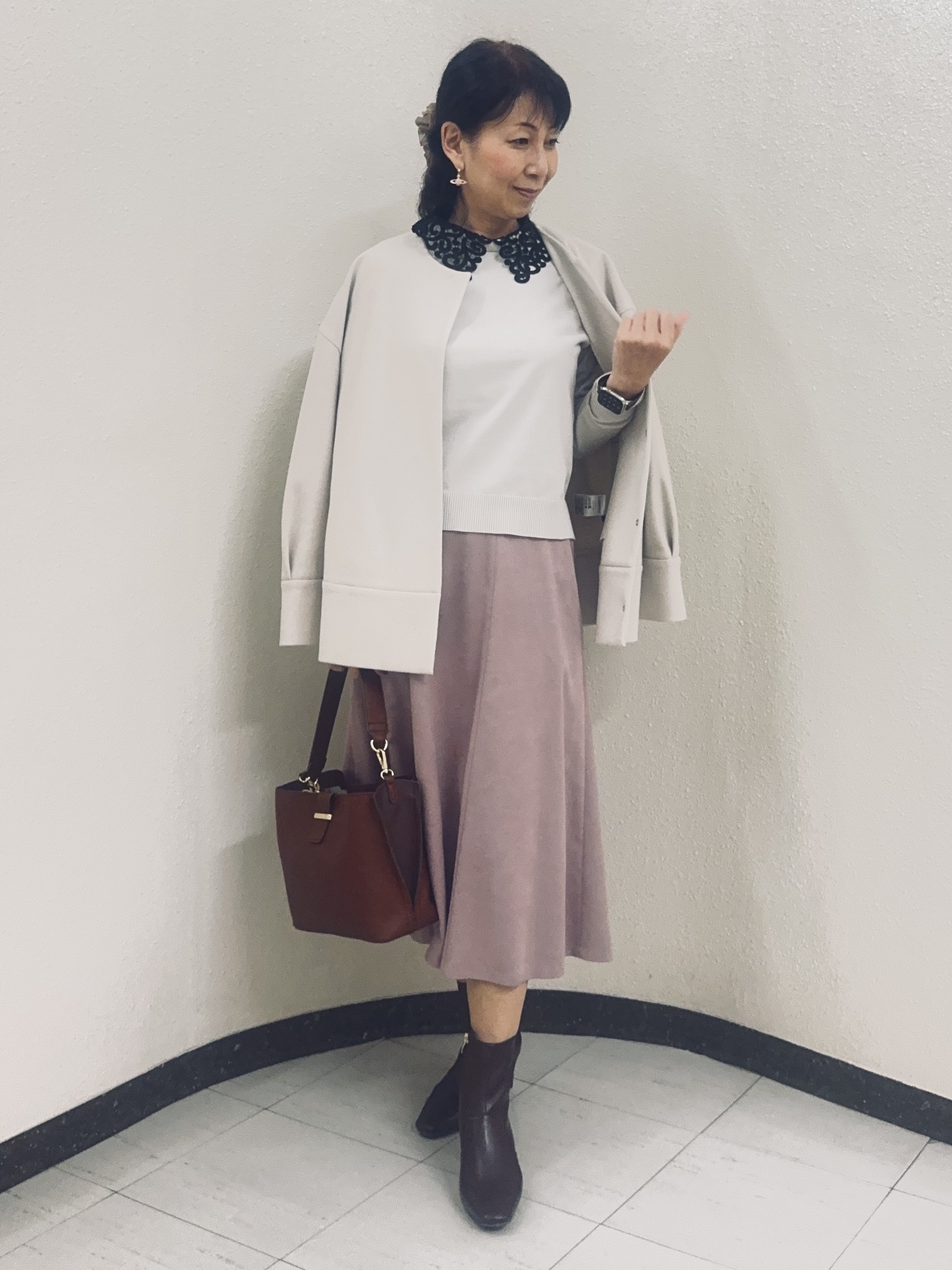 ⭐︎Eimi⭐︎さんの「Reflect｜【付け衿】レース衿付きストレッチニット」を使ったコーディネート