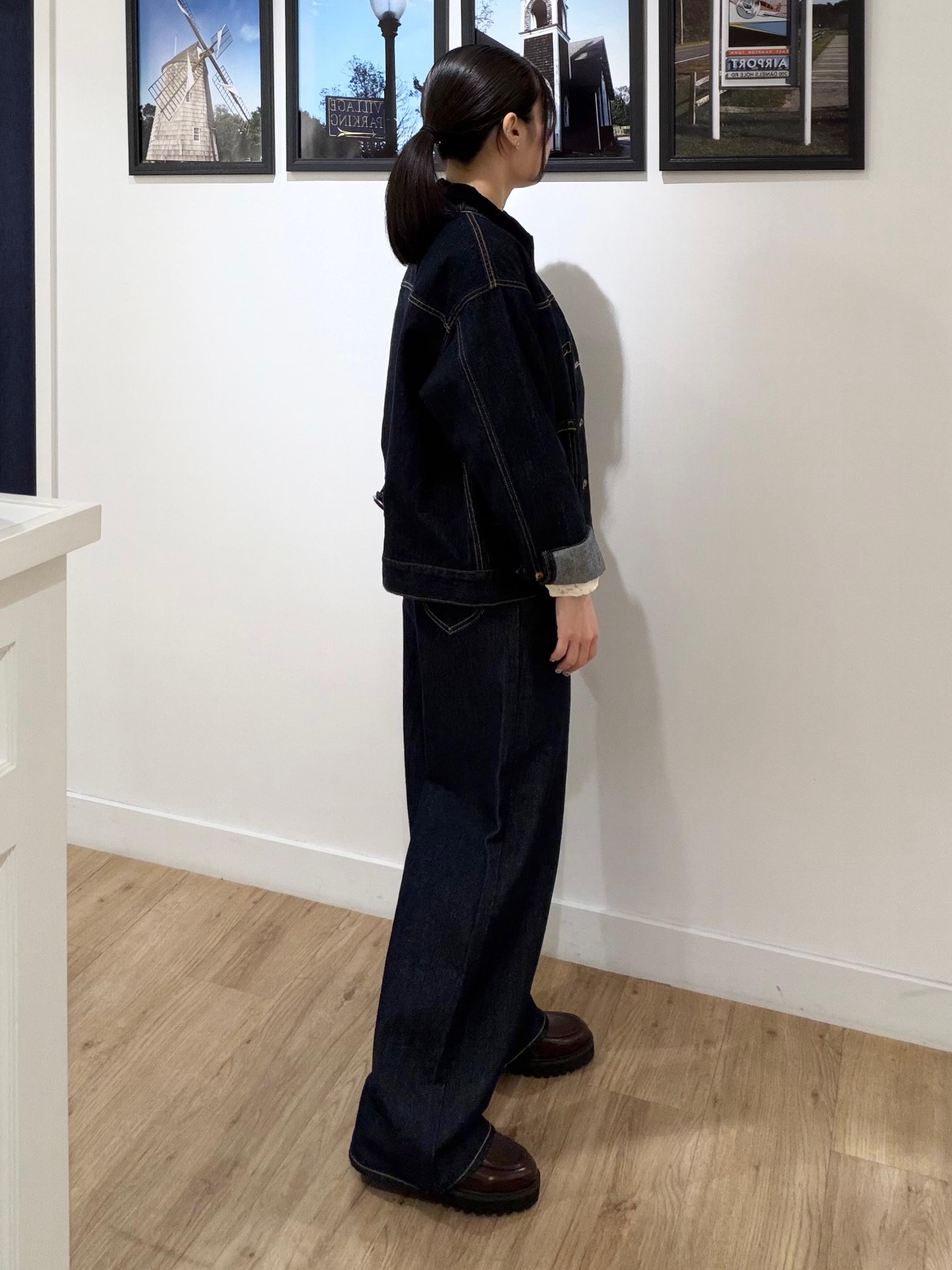 秦美里さんの「Dessin｜【店頭人気/洗える/秋羽織り】衿コーデュロイデニムジャケット」を使ったコーディネート