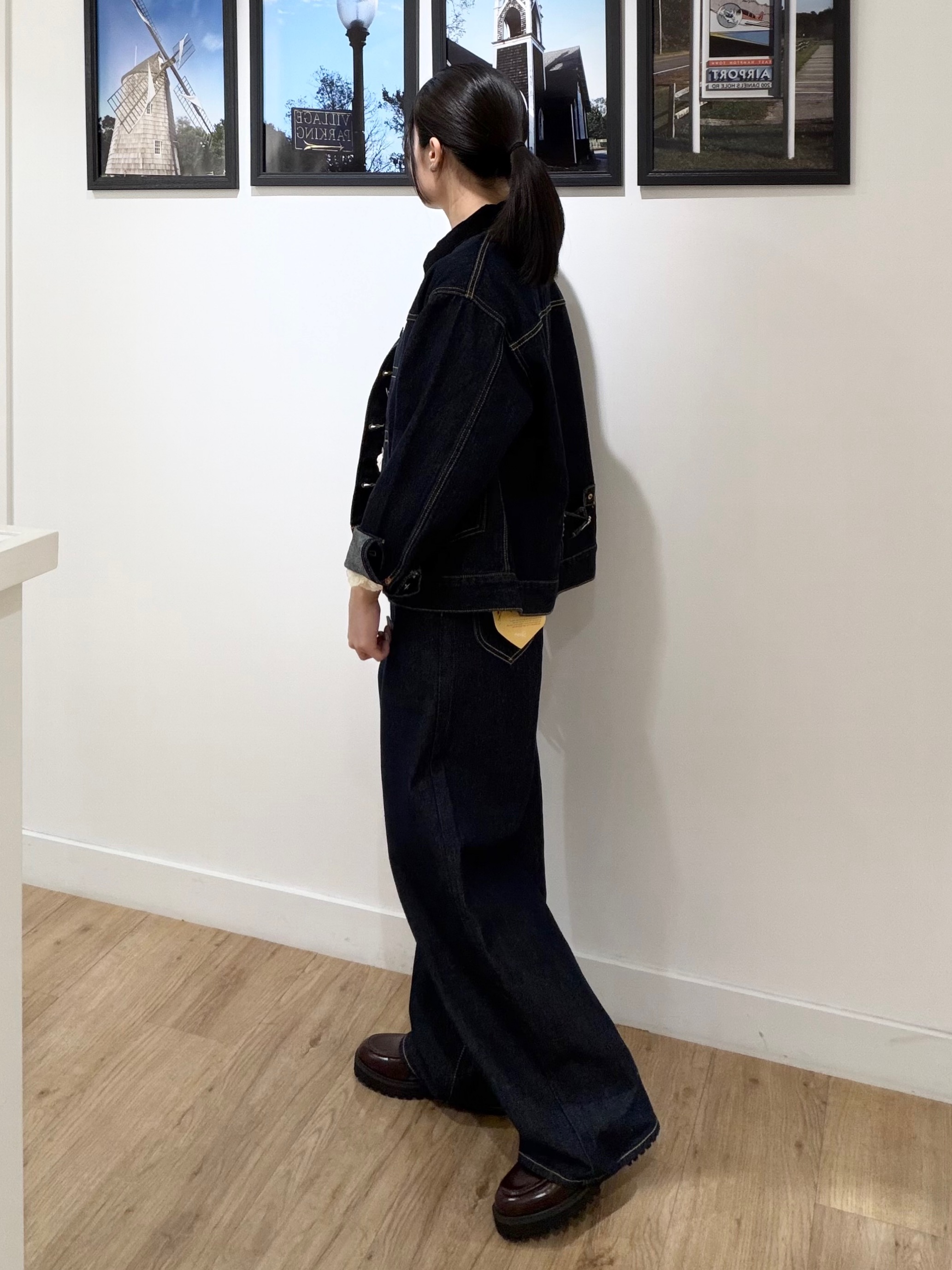 秦美里さんの「Dessin｜【店頭人気/洗える/秋羽織り】衿コーデュロイデニムジャケット」を使ったコーディネート