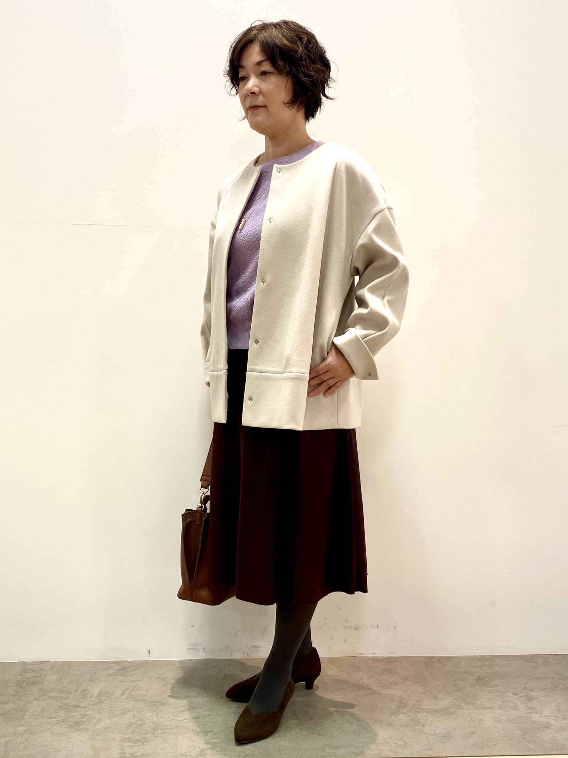oharaさんの「Reflect｜ノーカラーミドル丈ブルゾン」を使ったコーディネート