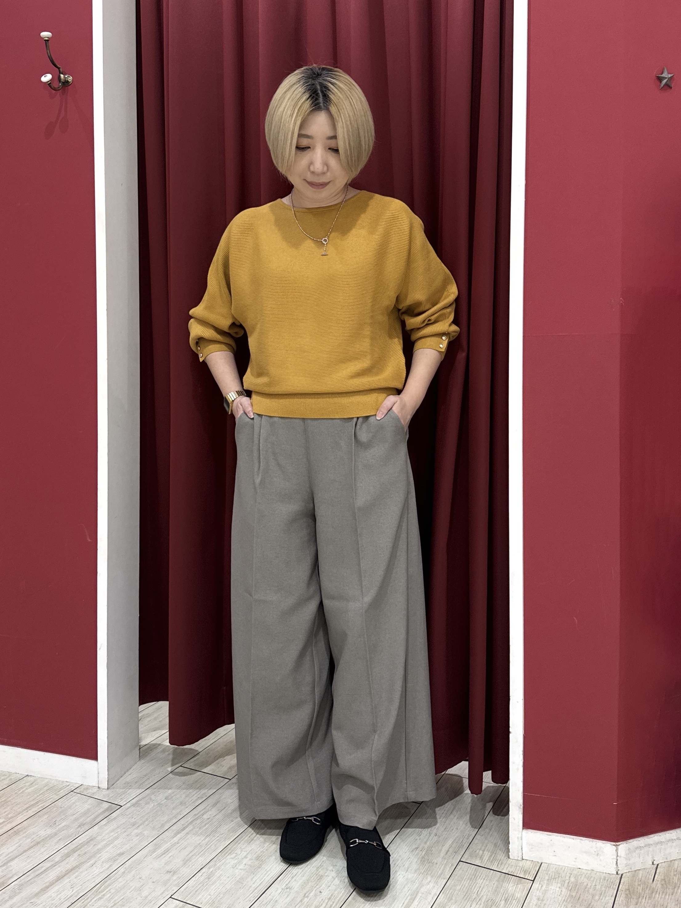 RA★SEさんの「SHOO･LA･RUE｜【洗濯機可/体型カバー】やわらかリブドルマンニット」を使ったコーディネート