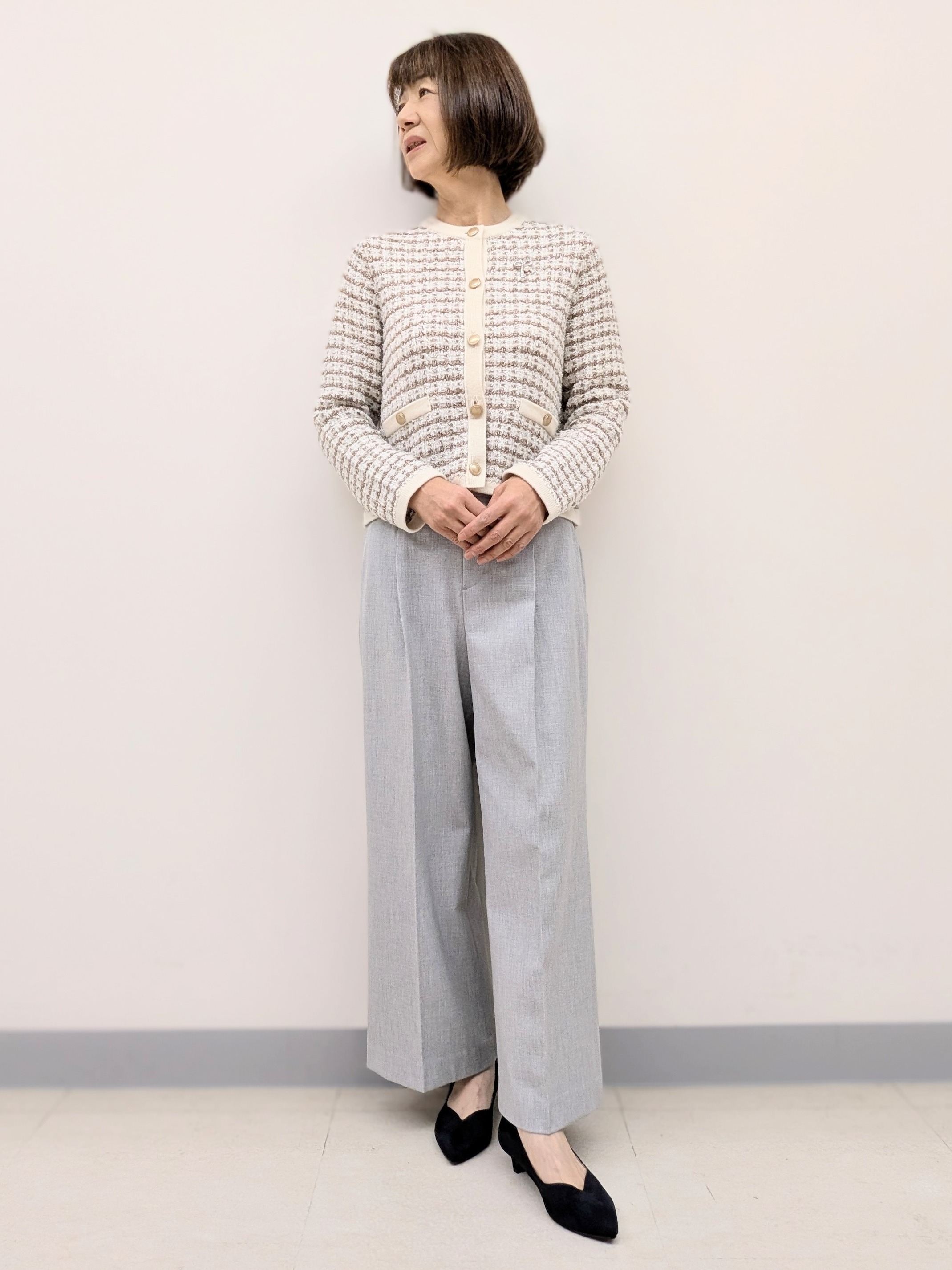 Ariさんの「Reflect｜ツイード調ニットカーディガン」を使ったコーディネート