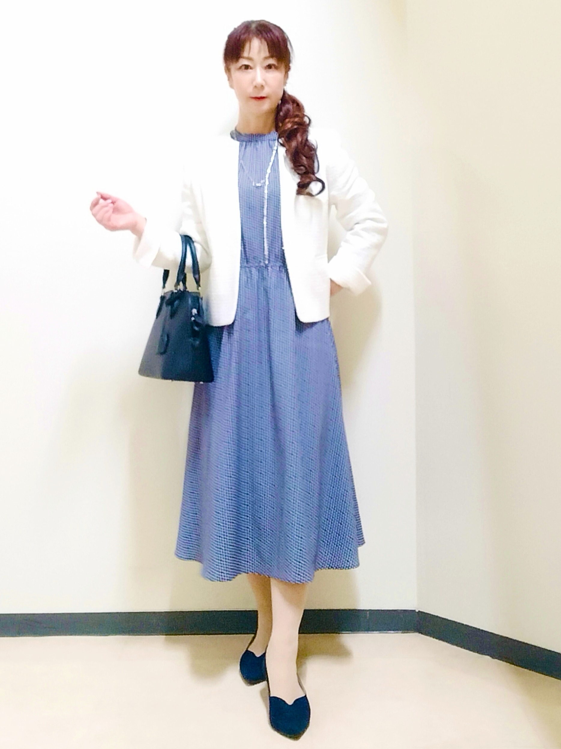 花さんの「Reflect｜【SS-4Lサイズ／通勤】変形ドット柄プリントワンピース」を使ったコーディネート