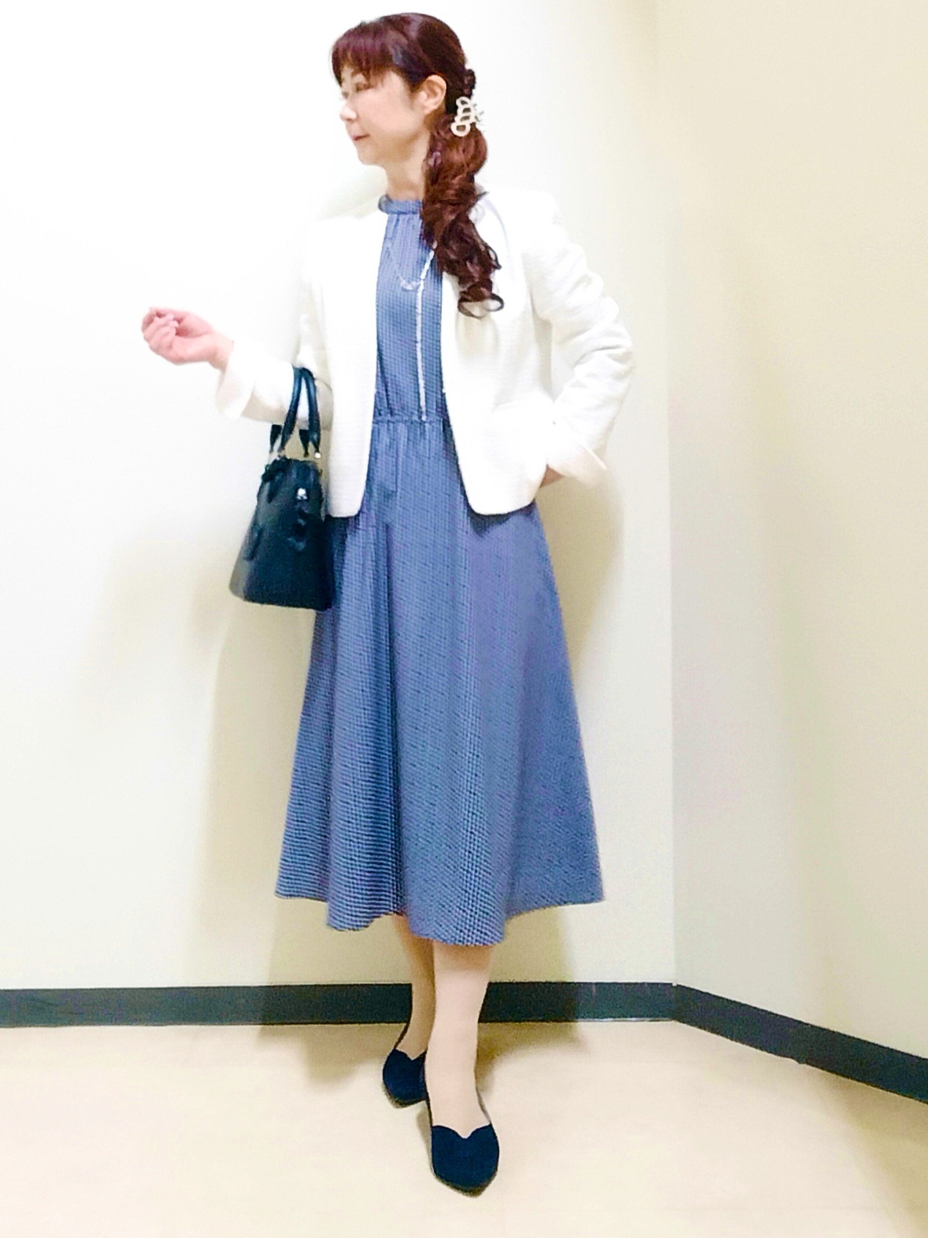 花さんの「Reflect｜【SS-4Lサイズ／通勤】変形ドット柄プリントワンピース」を使ったコーディネート