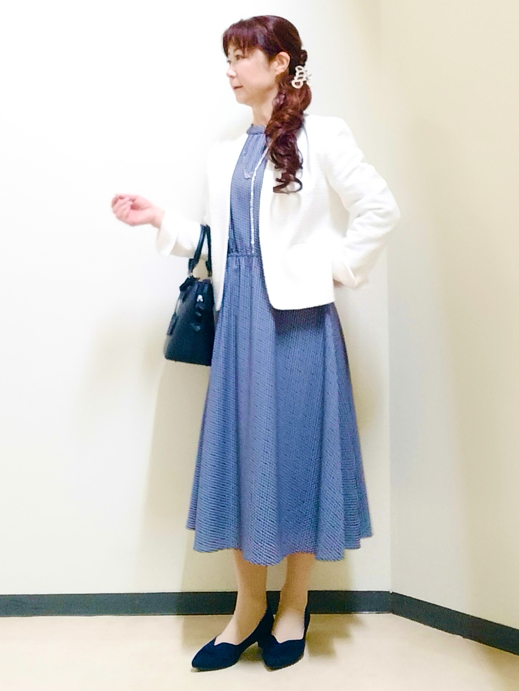 花さんの「Reflect｜【SS-4Lサイズ／通勤】変形ドット柄プリントワンピース」を使ったコーディネート