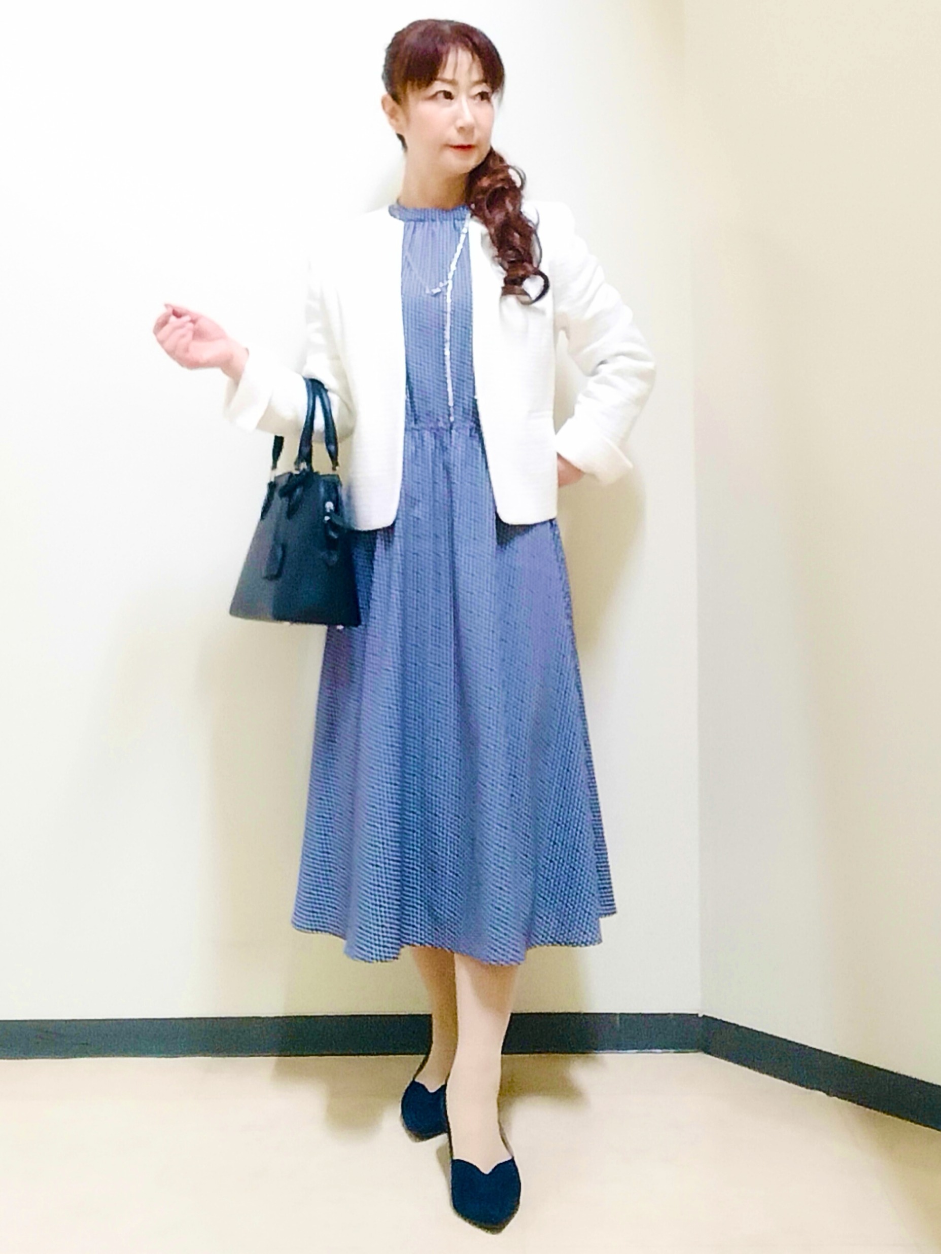 花さんの「Reflect｜【SS-4Lサイズ／通勤】変形ドット柄プリントワンピース」を使ったコーディネート