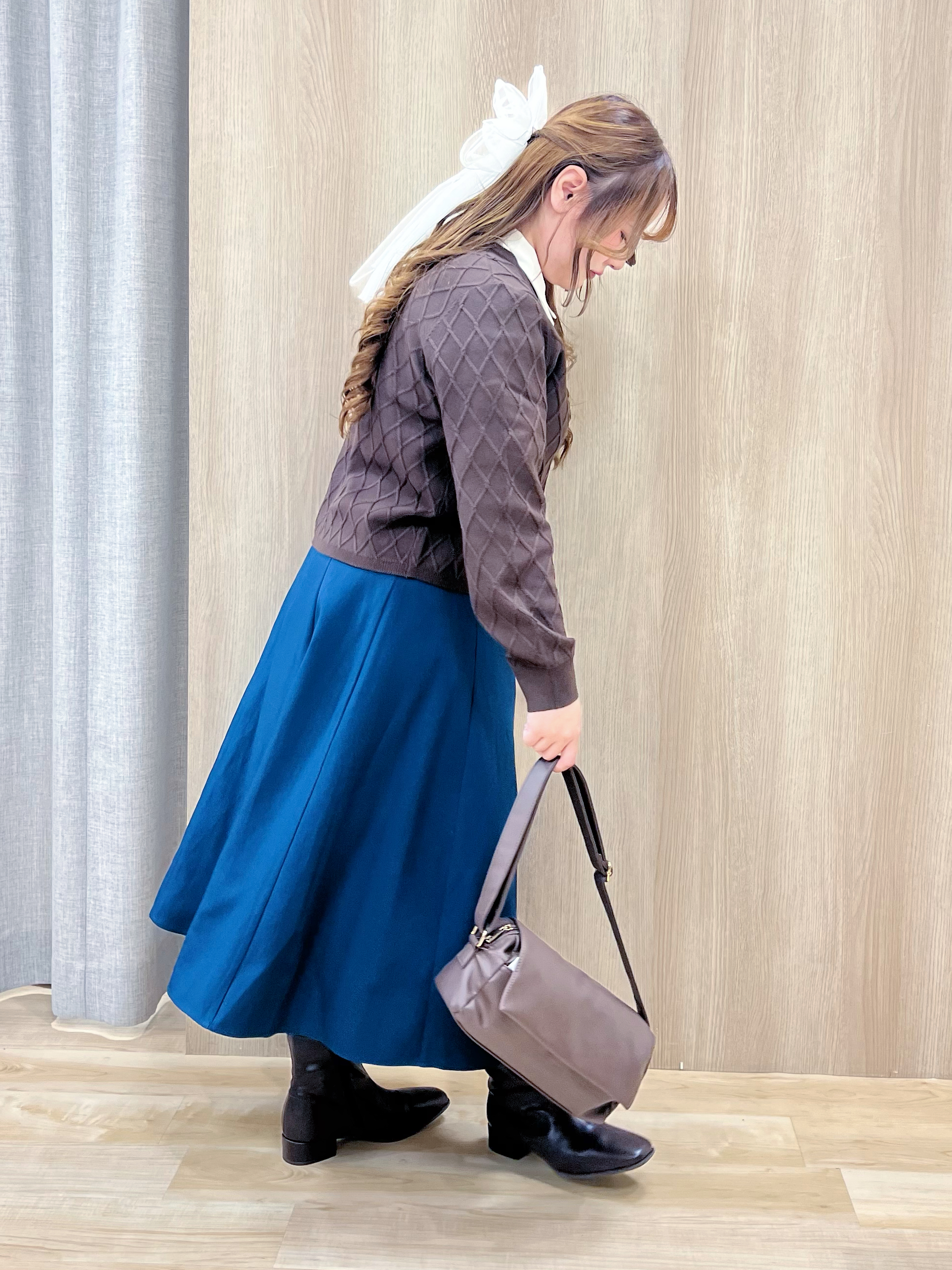 みことさんの「grove｜【毛玉軽減】大人上品なダイヤ柄ニットカーディガン」を使ったコーディネート