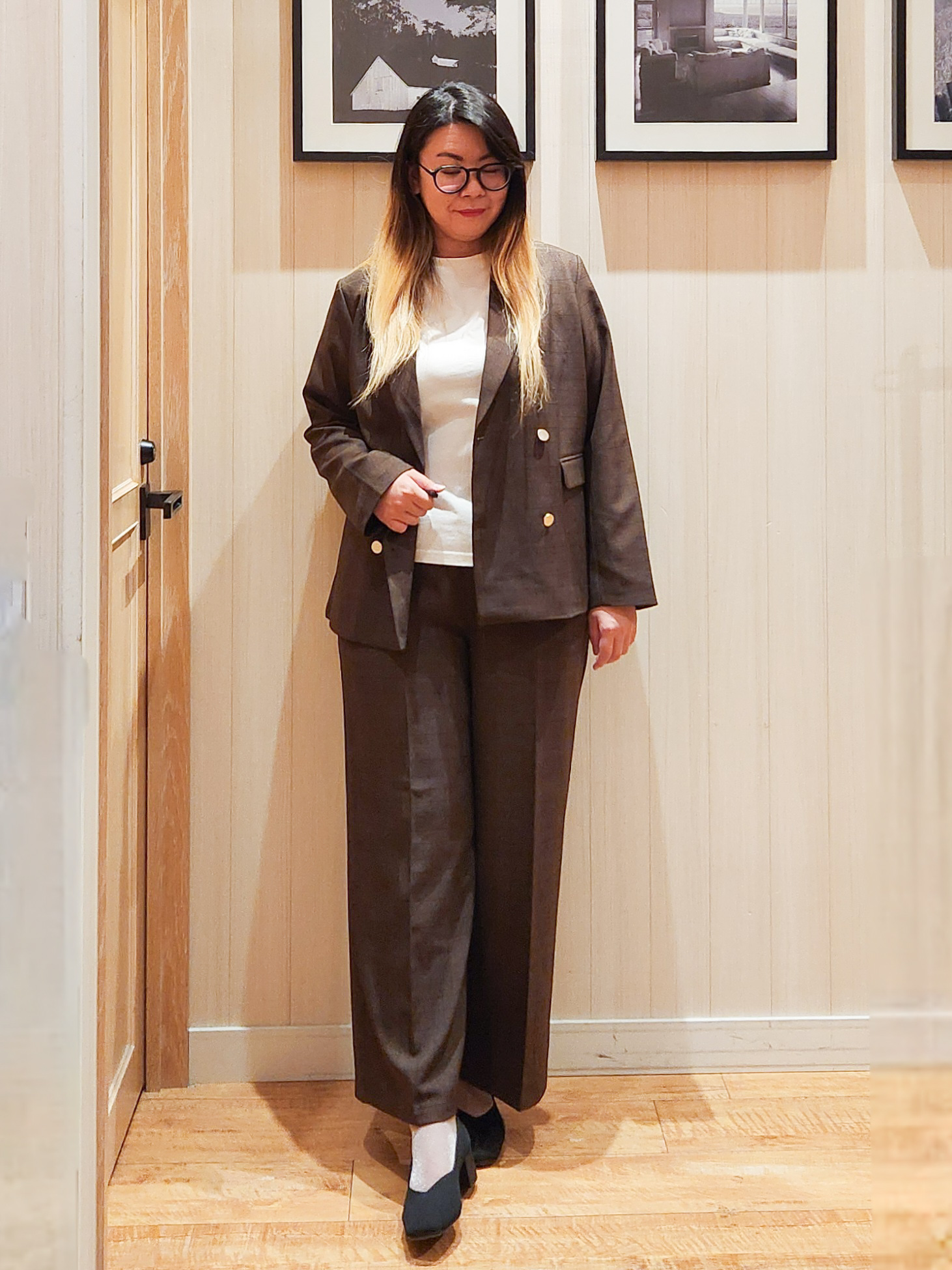 れーやんさんの「SHOO･LA･RUE｜【セットアップ可/洗濯後しわになりにくい】ウールフィール ダブルジャケット」を使ったコーディネート