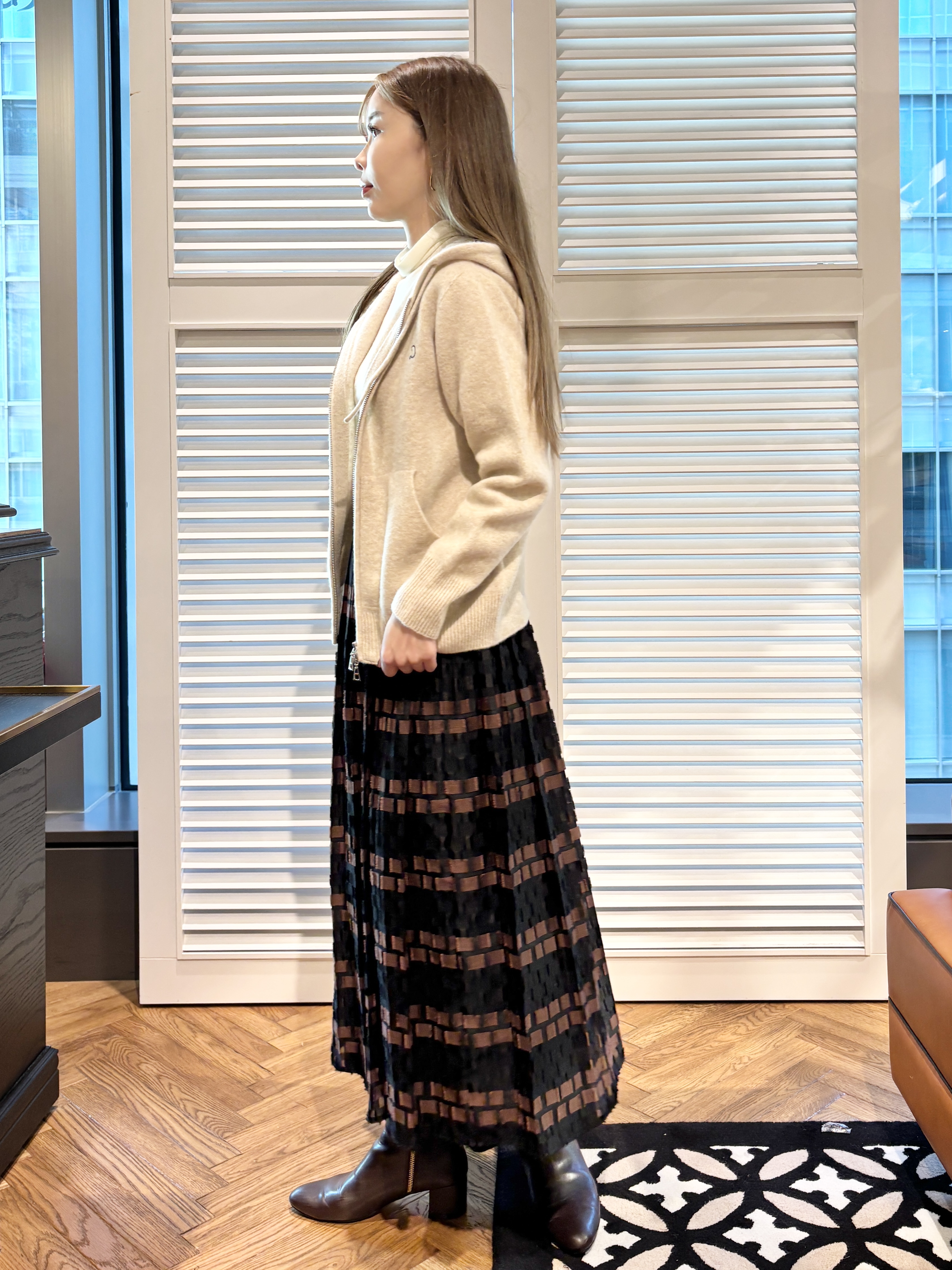 清水夏姫さんの「DRESSTERIOR｜【吸湿発熱/保湿機能/インナー】ホカウル タートルネックプルオーバー」を使ったコーディネート