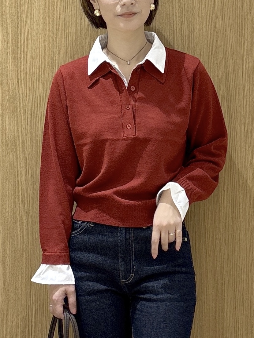 たけねぇさんの「OPAQUE.CLIP｜シャツレイヤード風ポロニット【洗濯機OK】」を使ったコーディネート