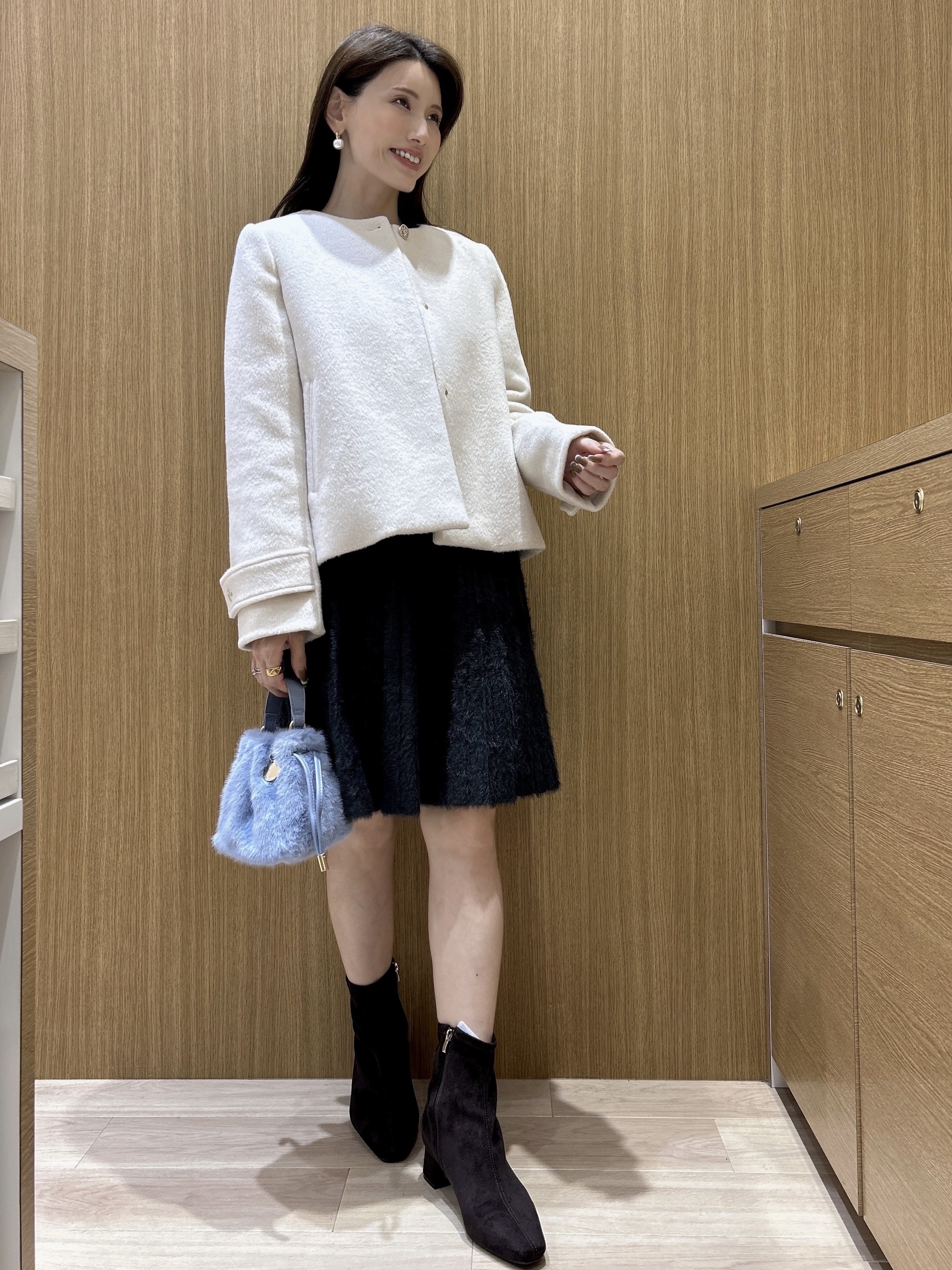 maiさんの「OPAQUE.CLIP｜【植草美幸先生が指南する好印象スタイル】カシミヤ混ノーカラーショートコート」を使ったコーディネート