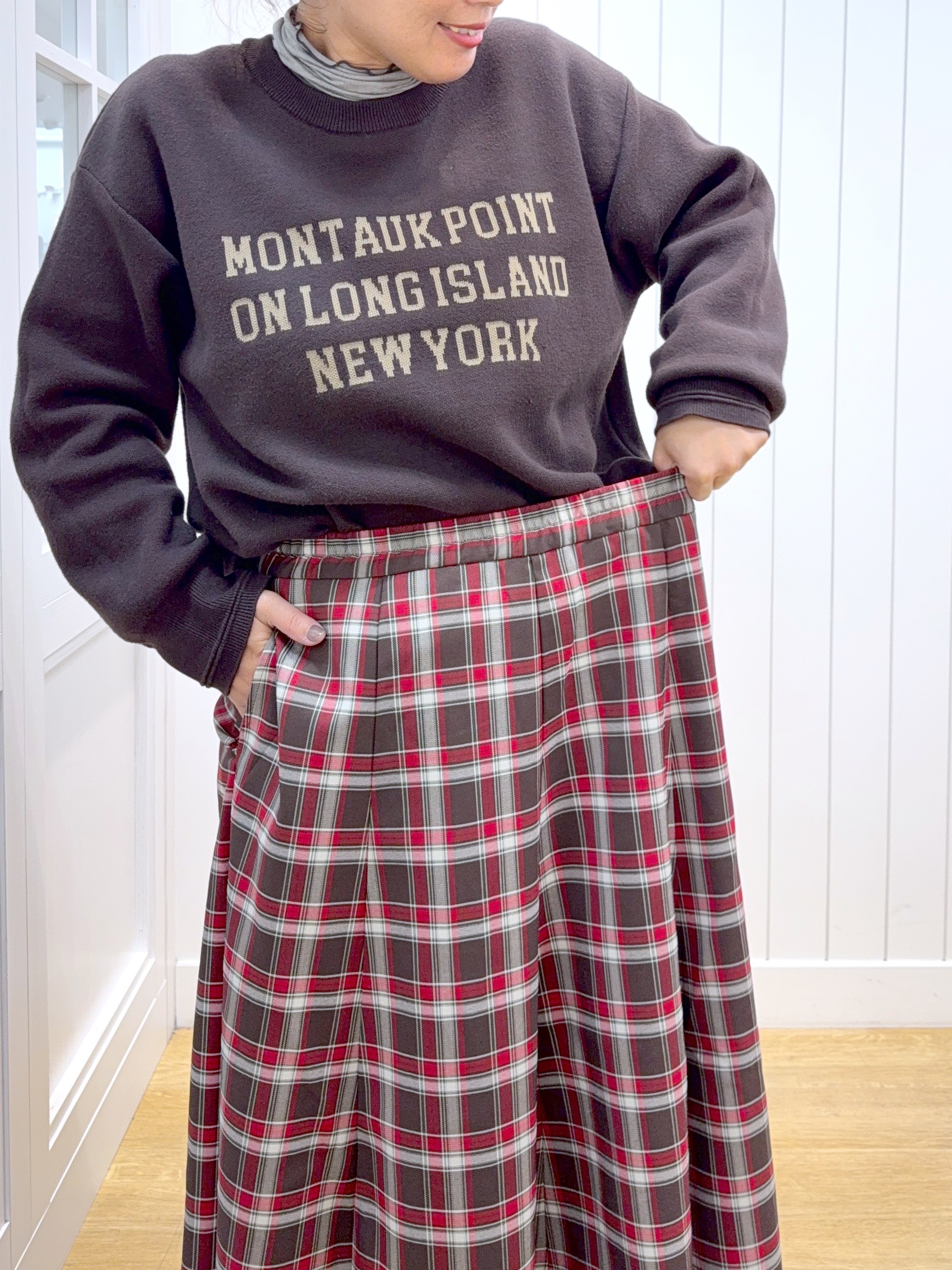 Osawaさんの「Dessin｜【店頭人気/洗濯機OK/秋レイヤード】スウェットライク ロゴニット」を使ったコーディネート