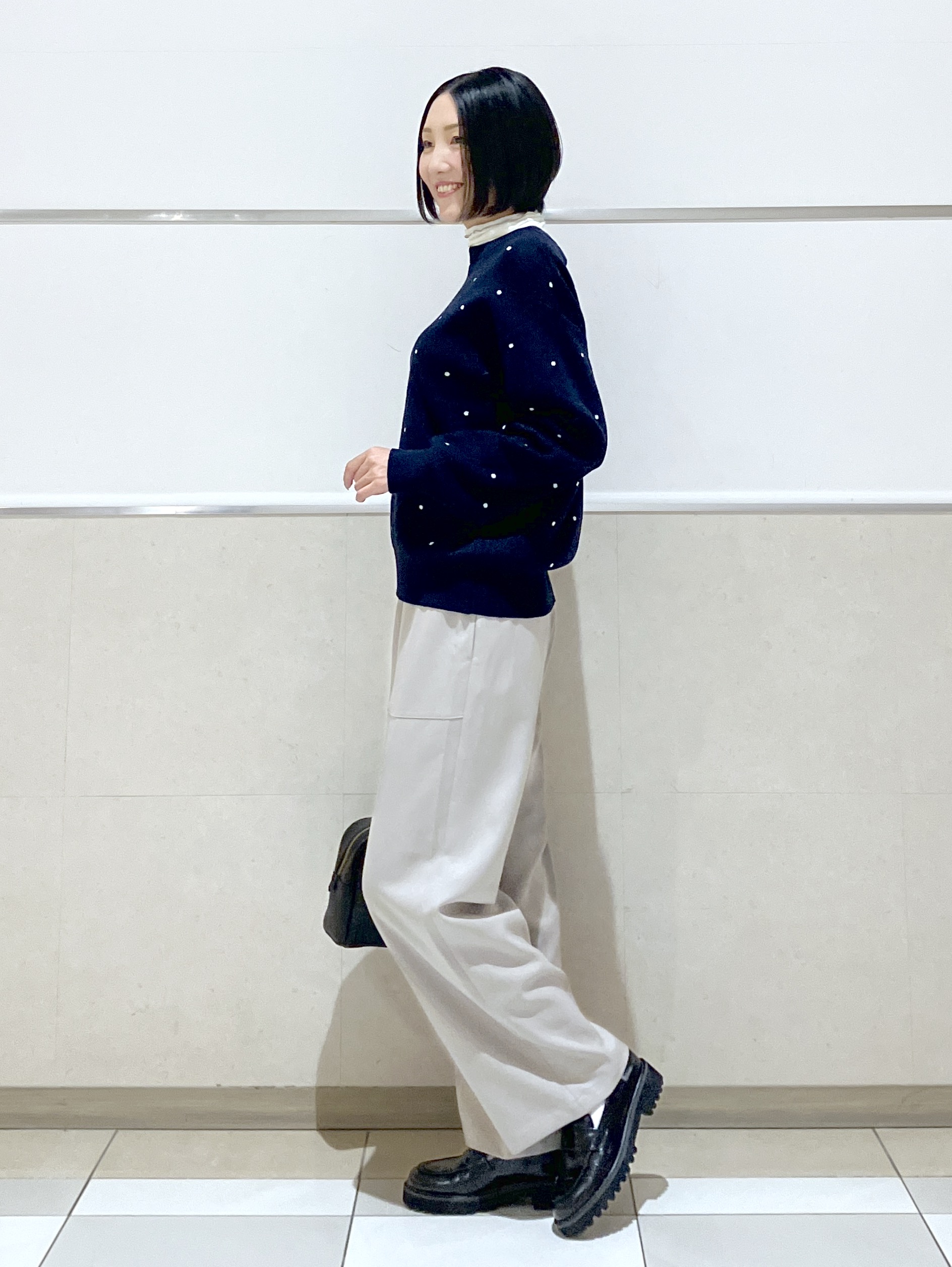 eriko さんの「Dessin｜【洗濯機OK/秋ニット】コットンジャガード ドットプルオーバー」を使ったコーディネート