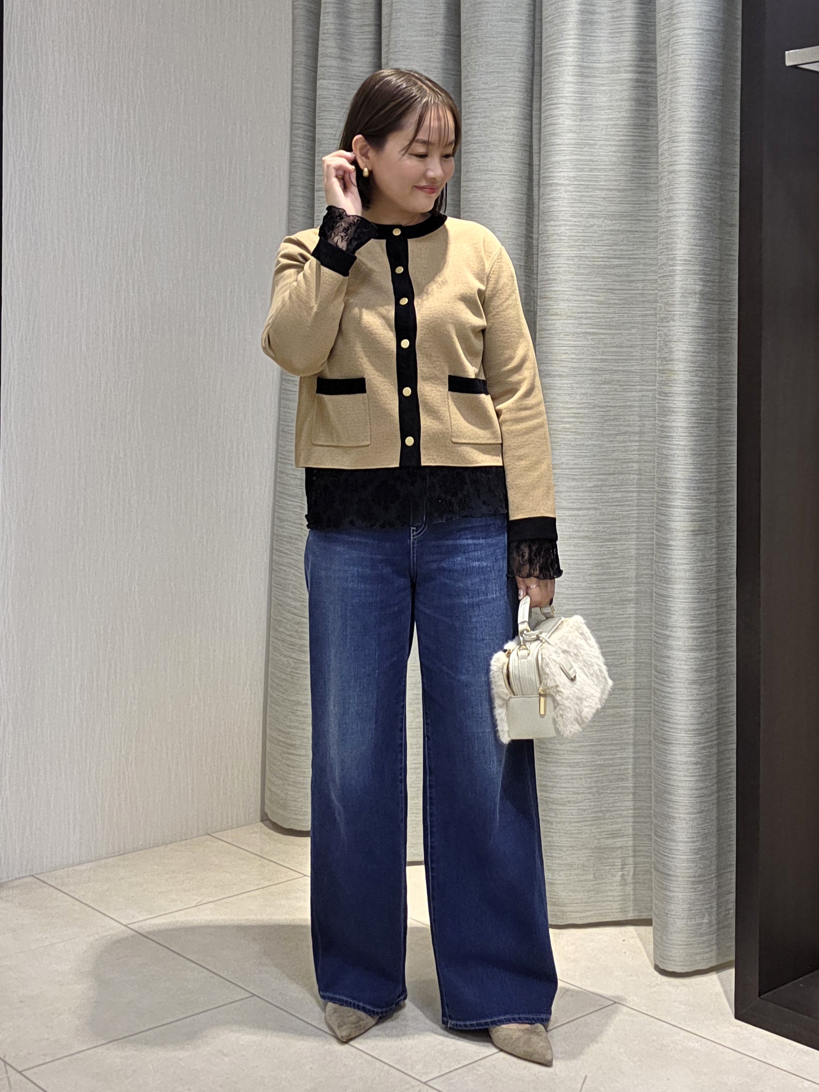 naokoさんの「UNTITLED｜【アンサンブル可/ジャケットライク】モールラインカーディガン」を使ったコーディネート