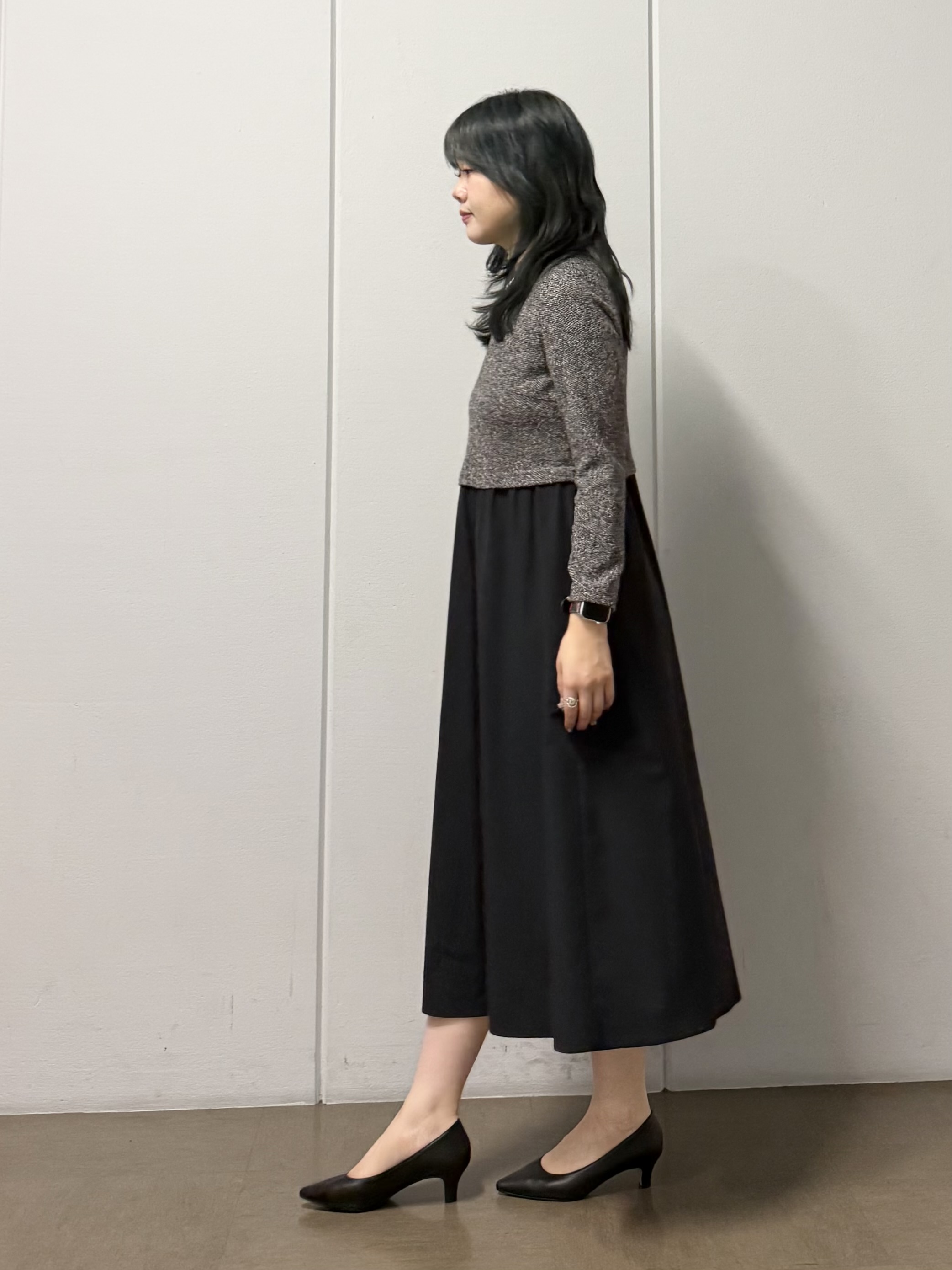 mizukiさんの「INDIVI｜【風合い柔らか／SETUP可】ブークレ起毛ジャージ切替ワンピース」を使ったコーディネート