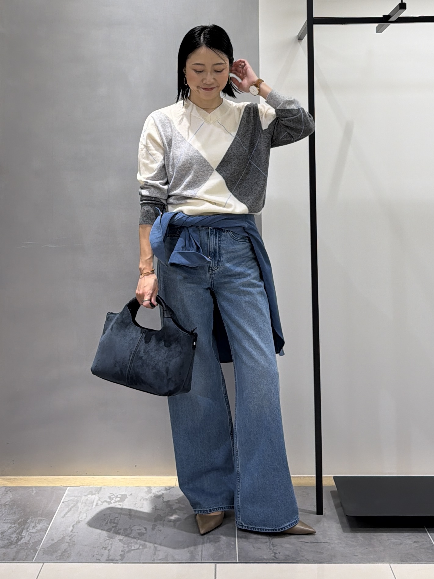 shihoさんの「INDIVI｜【ウール混】ビッグアーガイル柄ニット」を使ったコーディネート