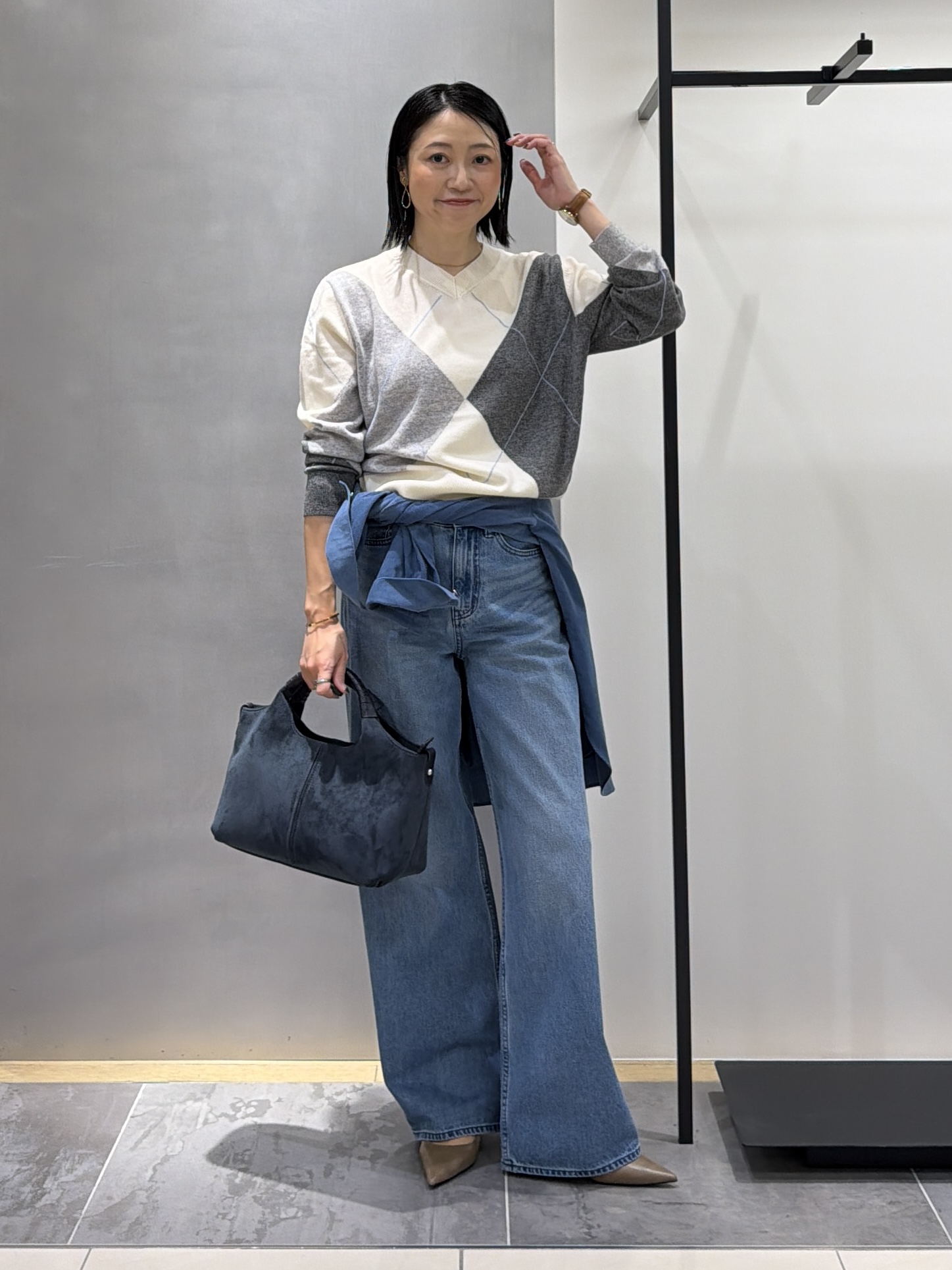 shihoさんの「INDIVI｜【ウール混】ビッグアーガイル柄ニット」を使ったコーディネート