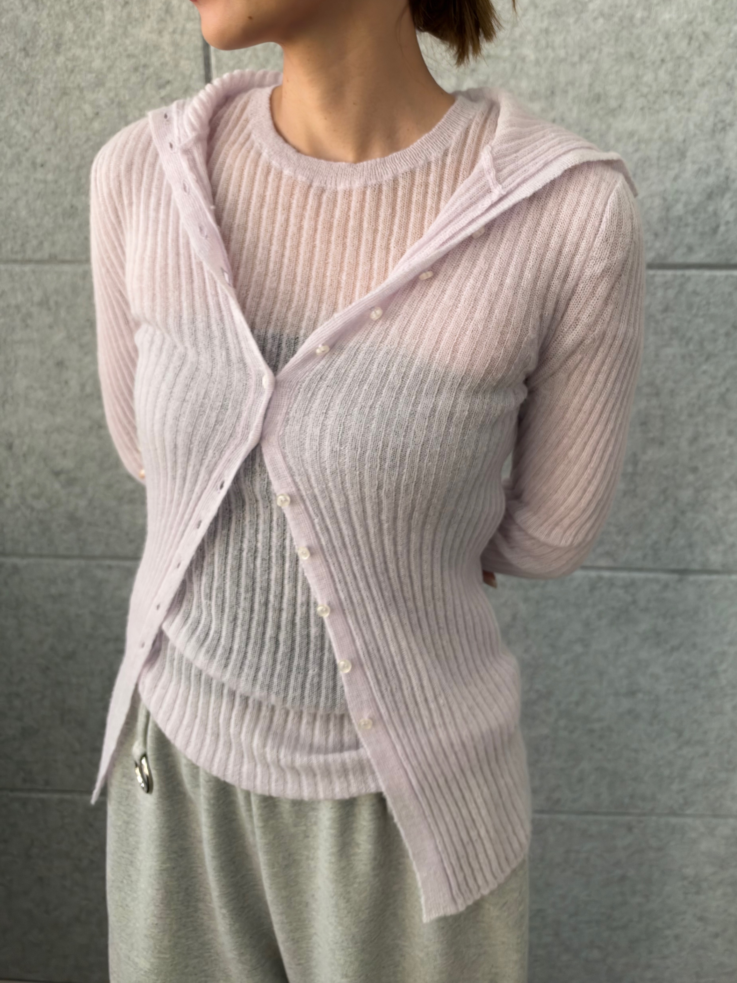 designer yukaさんの「CODE A｜sheer mohair rib cardigan」を使ったコーディネート