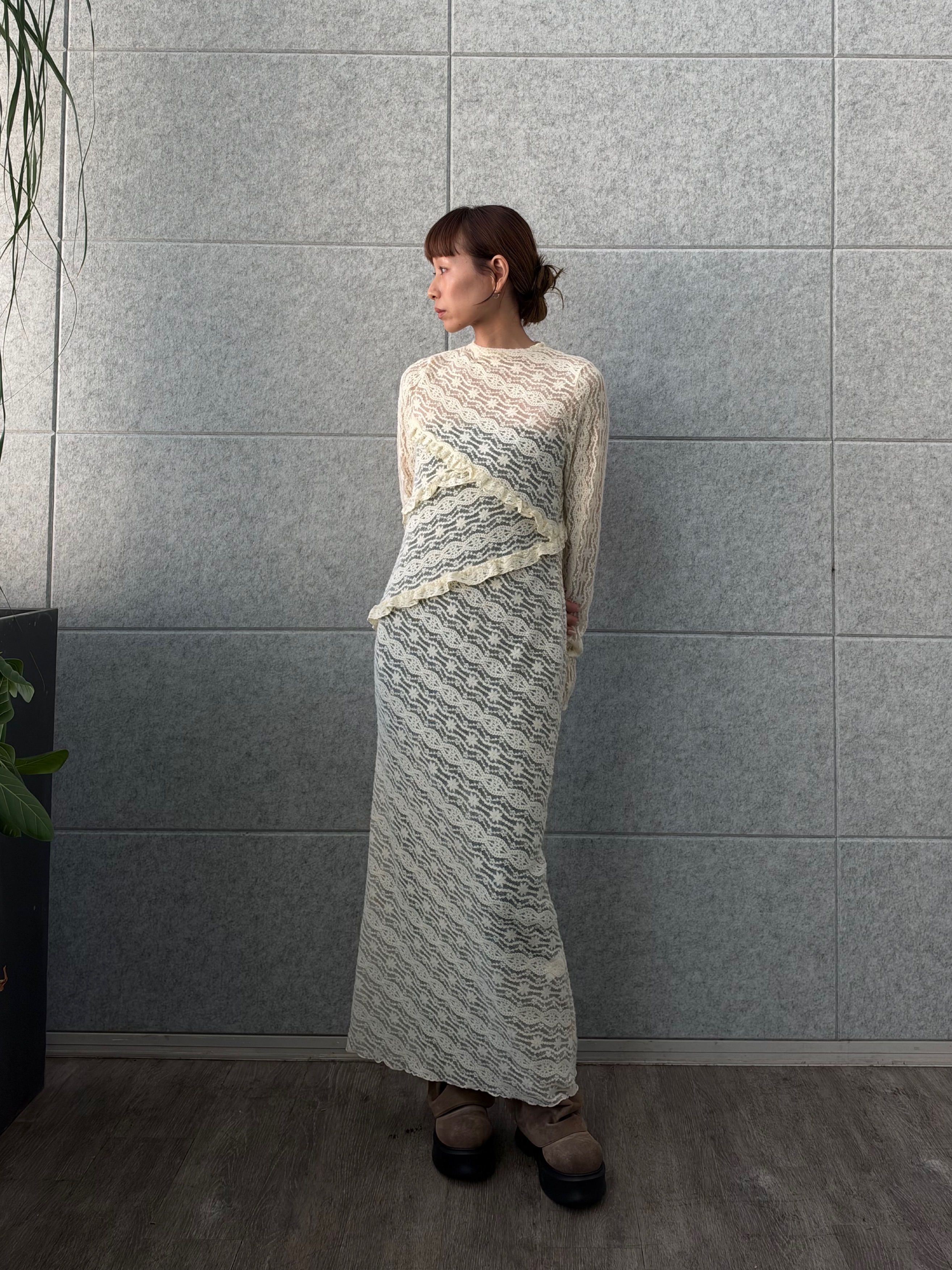 designer yukaさんの「CODE A｜veil lace Jersey dress」を使ったコーディネート
