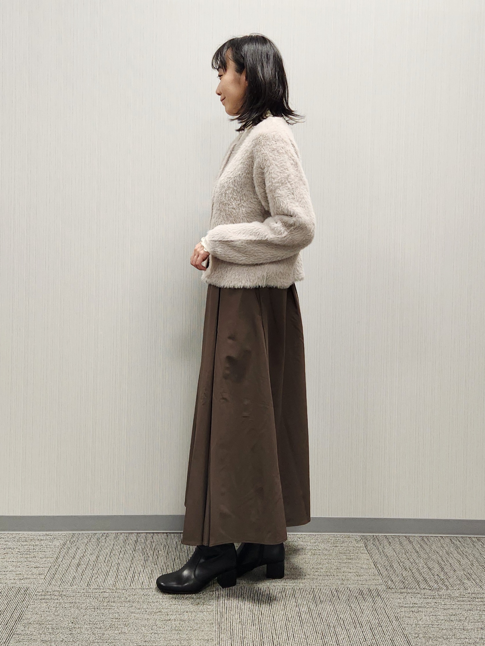 naraさんの「Dessin｜【店頭人気/洗える】シャギーニットカーディガン」を使ったコーディネート