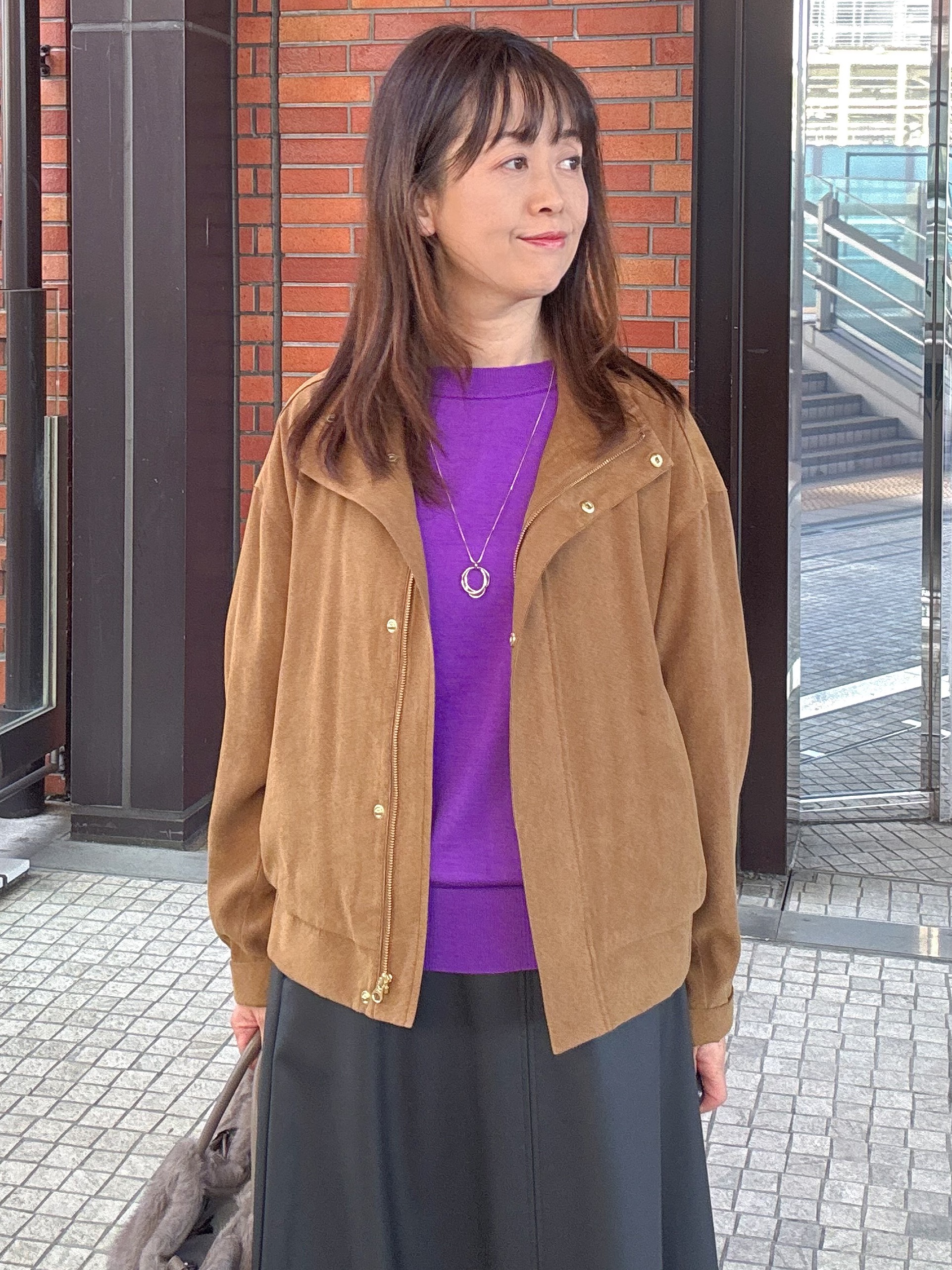 makiさんの「UNTITLED｜【セットアップ可/秋ジャケット】スエードライクブルゾン」を使ったコーディネート