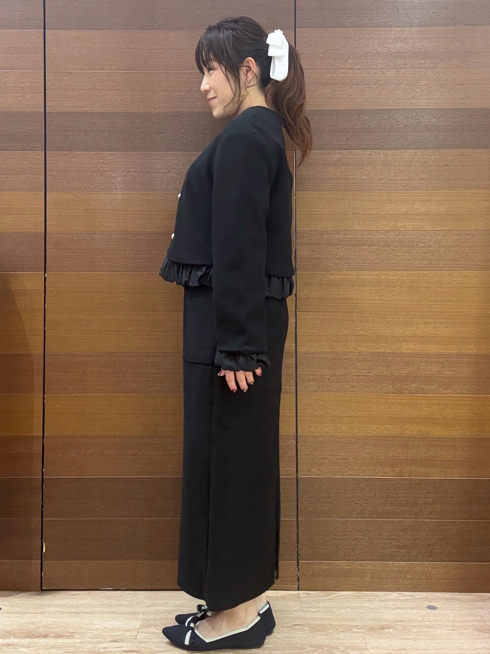 maichiさんの「OPAQUE.CLIP｜異素材フリルウールライクコート【吸湿発熱／防シワ／洗える】」を使ったコーディネート