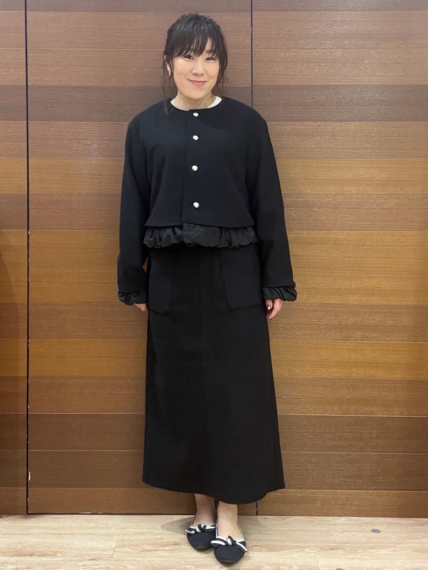 maichiさんの「OPAQUE.CLIP｜異素材フリルウールライクコート【吸湿発熱／防シワ／洗える】」を使ったコーディネート