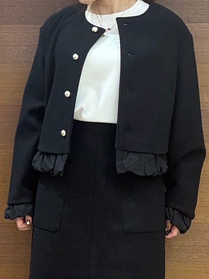 maichiさんの「OPAQUE.CLIP｜異素材フリルウールライクコート【吸湿発熱／防シワ／洗える】」を使ったコーディネート