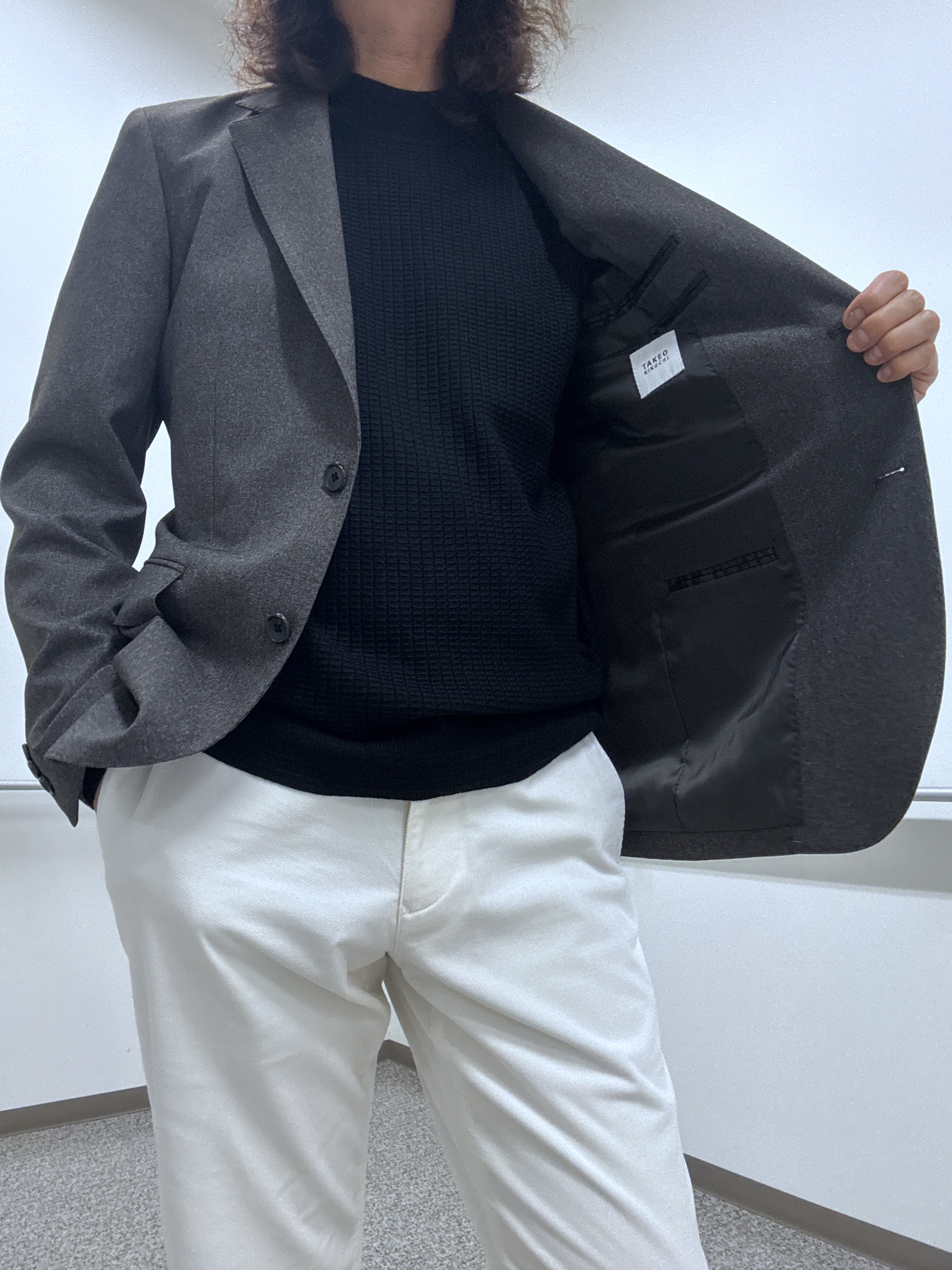おーのさんの「TAKEO KIKUCHI｜ウールライクキャットフット ジャケット」を使ったコーディネート