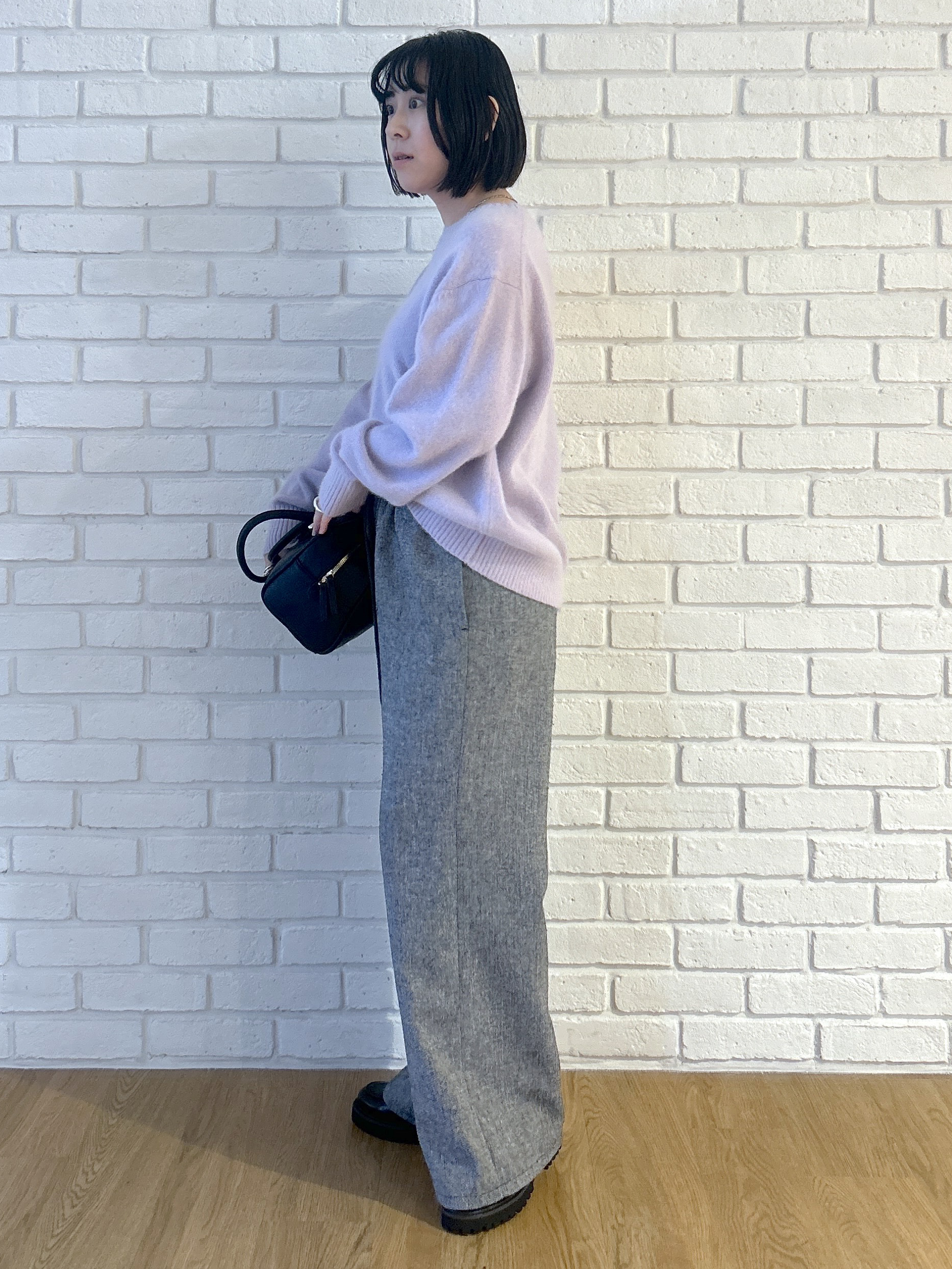 Hirokaさんの「Dessin｜【洗える/ウエストゴム】ツイードライク ホームスパン ワイドイージーパンツ」を使ったコーディネート