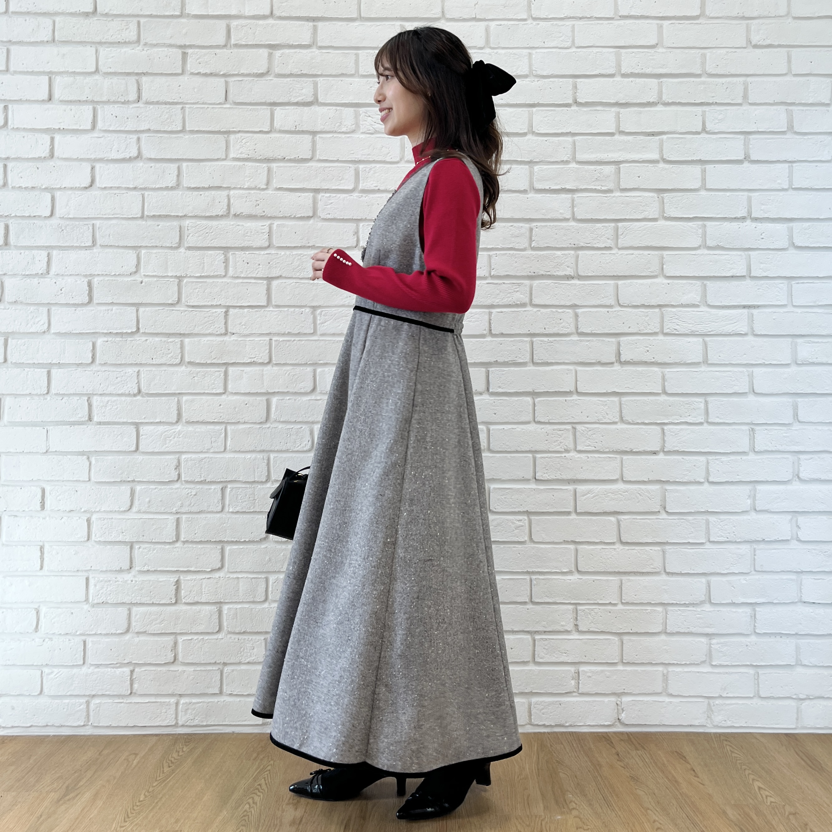 はばさんの「Couture brooch｜【大人フェミニンのBASIC】パール調リブニット【吸湿発熱・静電気防止・抗菌防臭・洗濯機可】」を使ったコーディネート