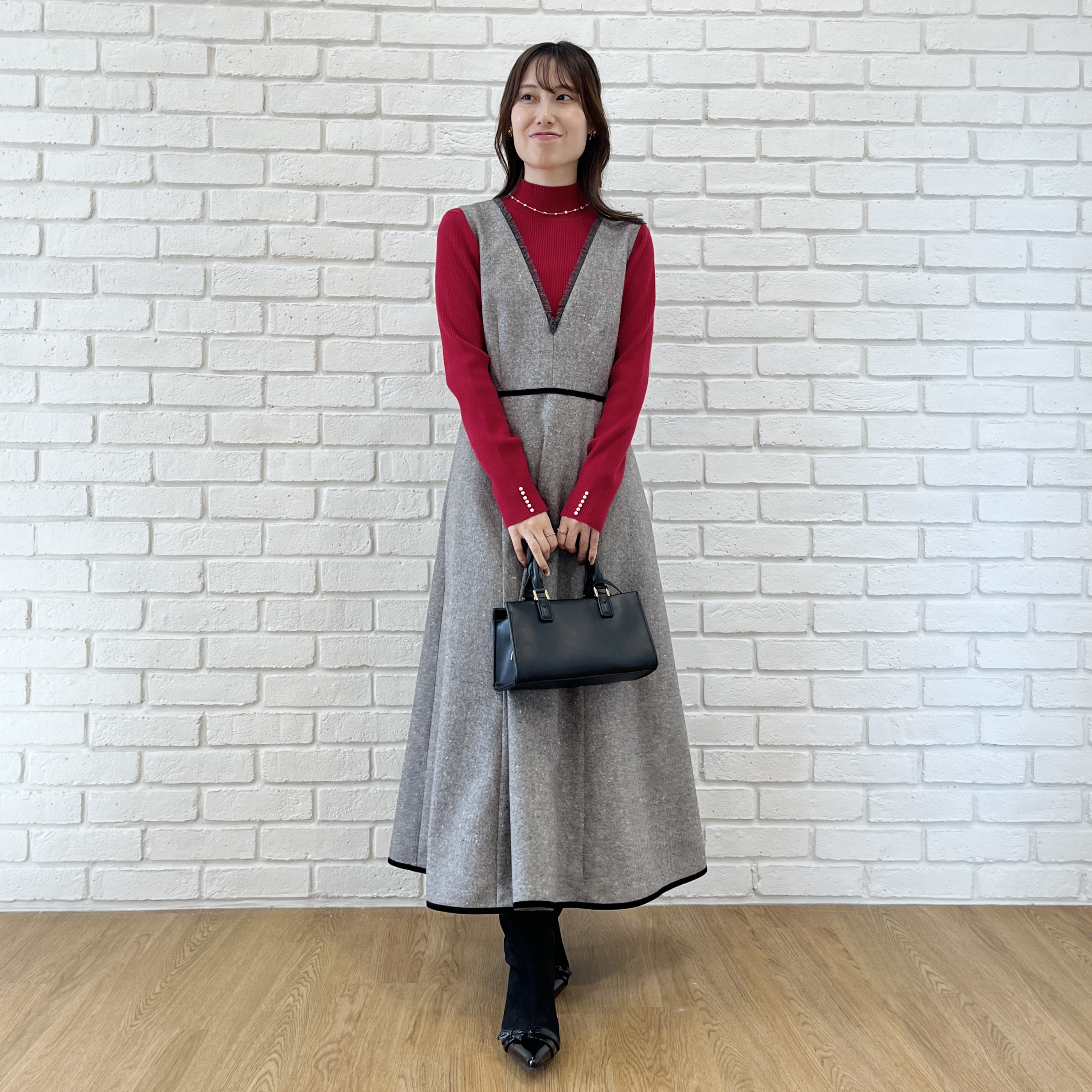 はばさんの「Couture brooch｜【大人フェミニンのBASIC】パール調リブニット【吸湿発熱・静電気防止・抗菌防臭・洗濯機可】」を使ったコーディネート