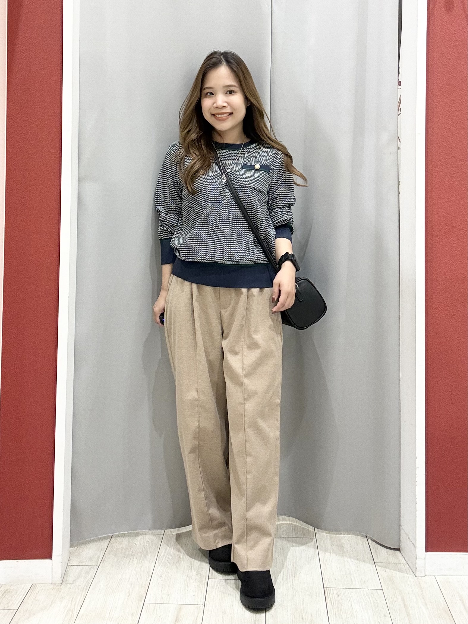 shioさんの「SHOO･LA･RUE｜【S-LL/洗濯機可】1枚でサマになる カノコ編み配色クルーネックニット」を使ったコーディネート