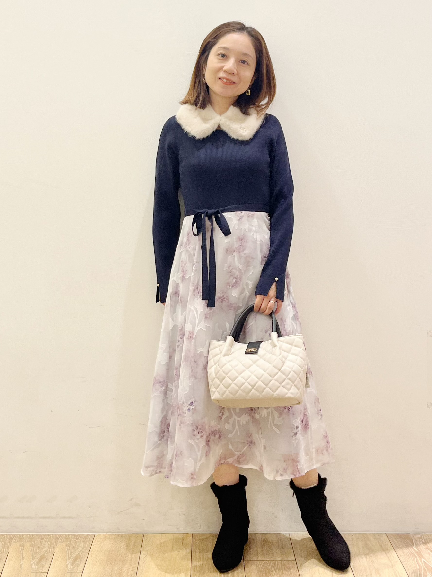 kcさんの「OPAQUE.CLIP｜【植草美幸先生が指南する好印象スタイル】フラワージャカードドッキングニットワンピース≪洗濯機OK≫」を使ったコーディネート