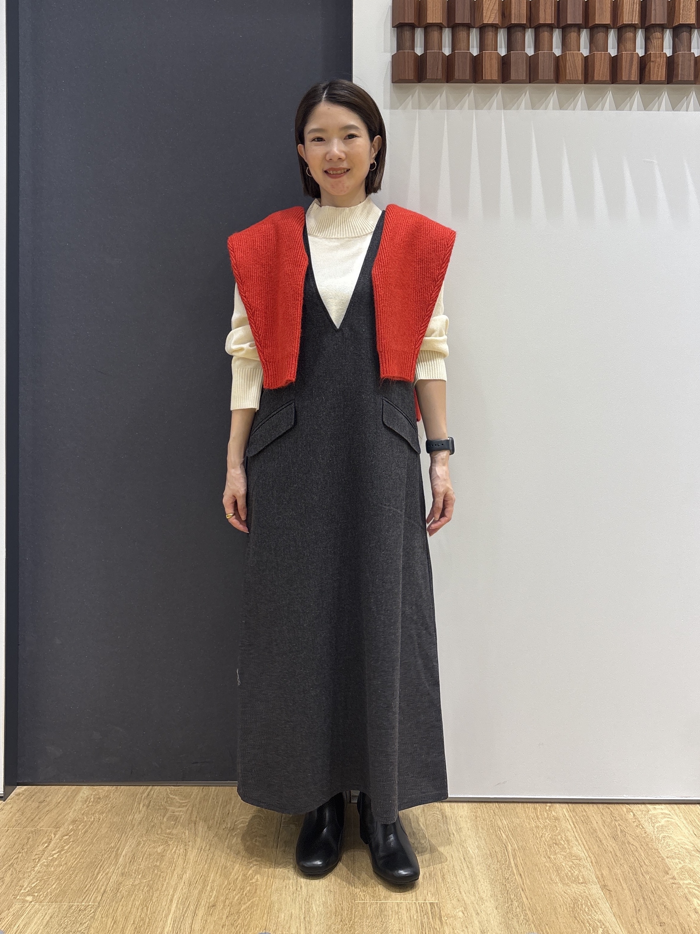 risaさんの「Dessin｜【洗える】ツイードライク ホームスパン ジャンパースカート」を使ったコーディネート