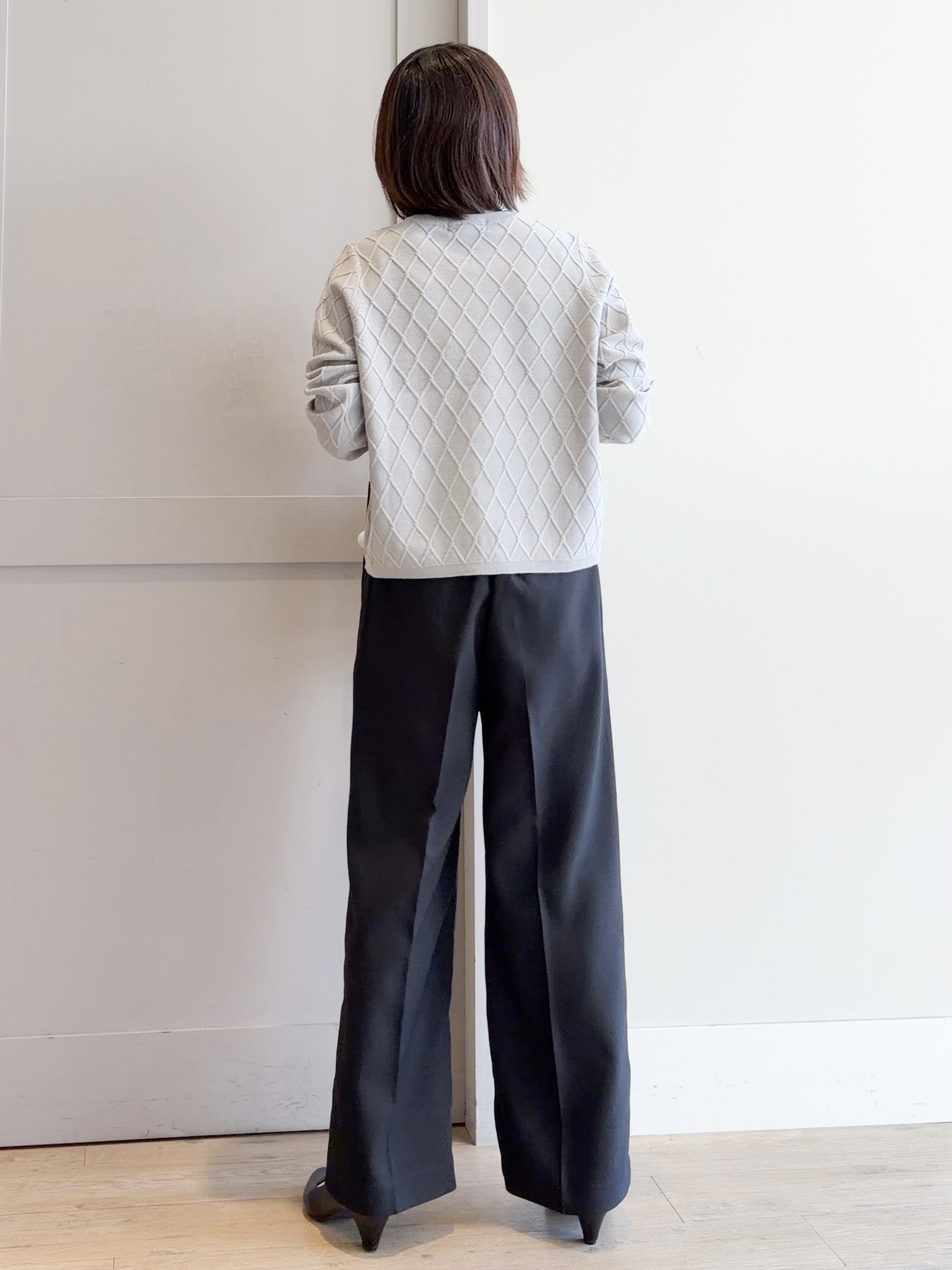 yamakoさんの「grove｜【毛玉軽減】大人上品なダイヤ柄ニットカーディガン」を使ったコーディネート