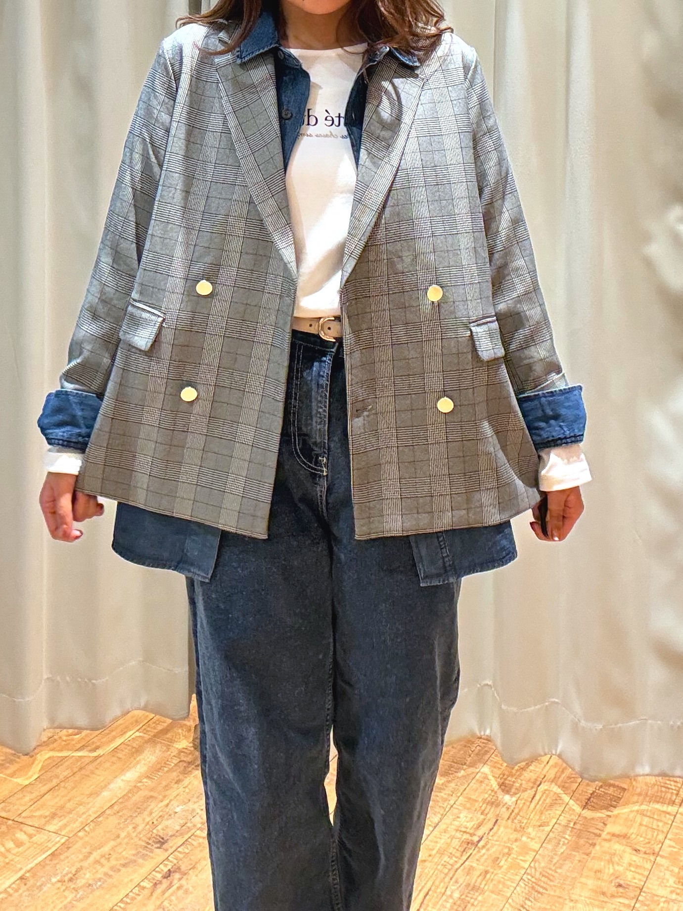 もんちゃんさんの「SHOO･LA･RUE｜【セットアップ可/洗濯後しわになりにくい】ウールフィール ダブルジャケット」を使ったコーディネート