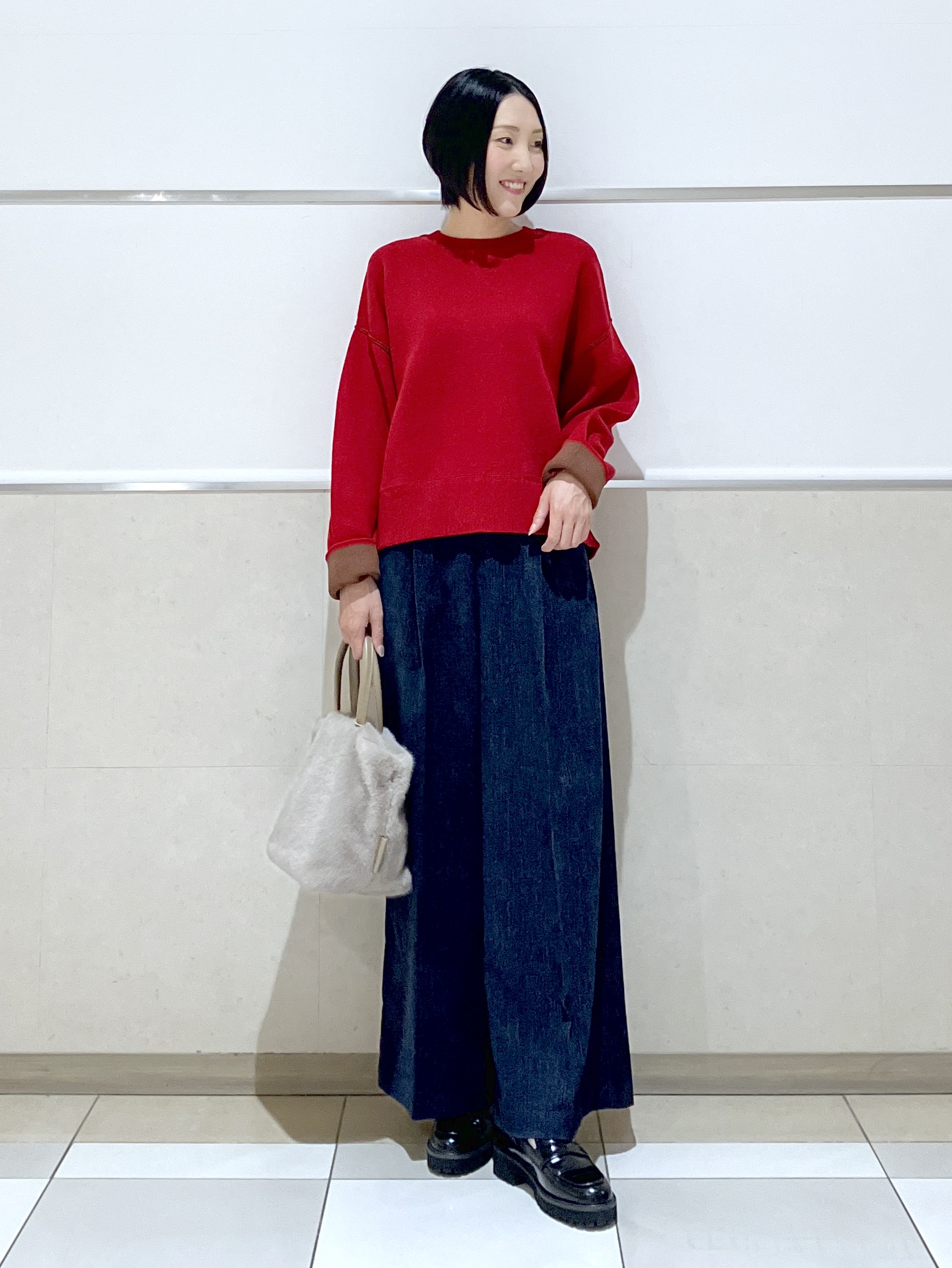 eriko さんの「Dessin｜【2WAY/洗濯機OK/XS-L】配色リバーシブル コットンジャカード クルーネックニット」を使ったコーディネート