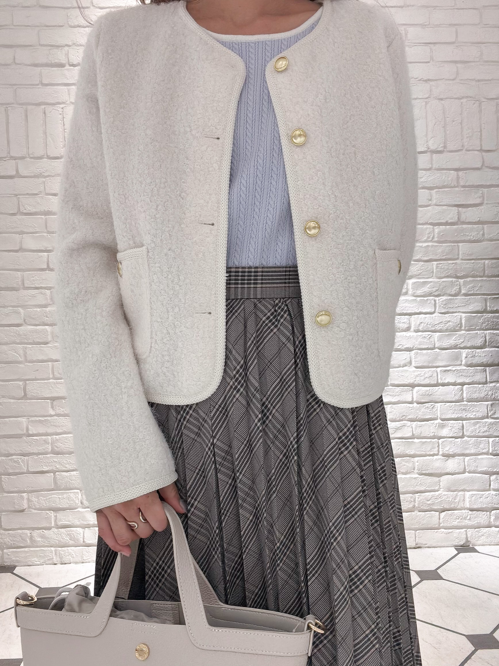 さえりさんの「index｜【洗濯機OK】ブークレノーカラーショートブルゾン」を使ったコーディネート