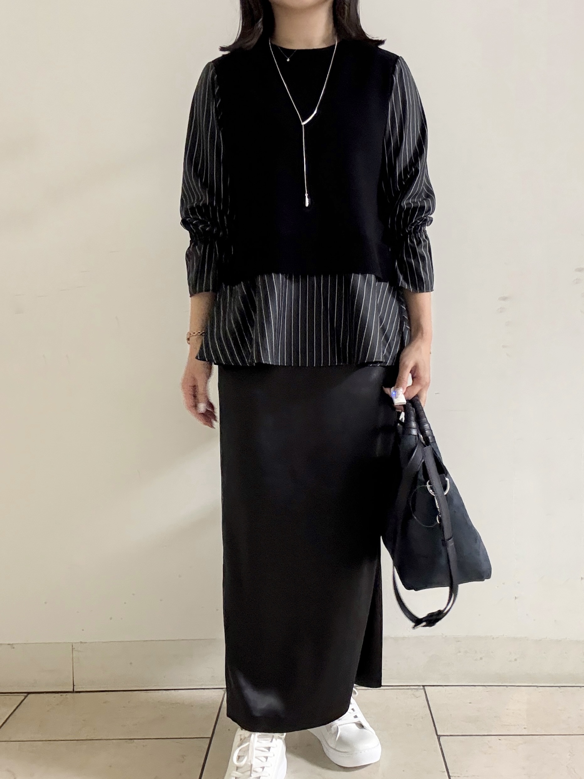 kahoさんの「INDIVI｜【洗える／1枚でコーデ完成】重ね着風ニットトップス」を使ったコーディネート