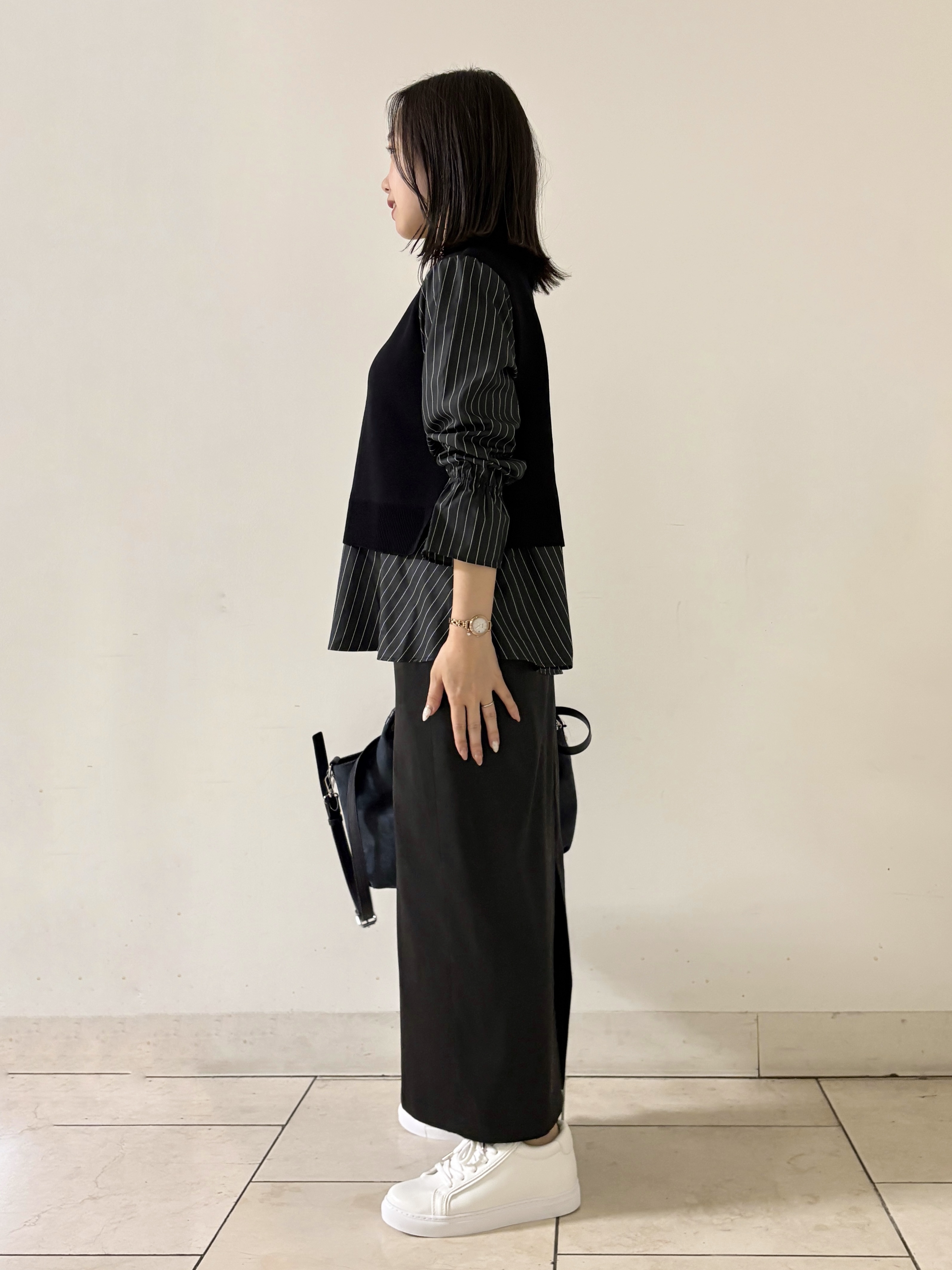 kahoさんの「INDIVI｜【洗える／1枚でコーデ完成】重ね着風ニットトップス」を使ったコーディネート