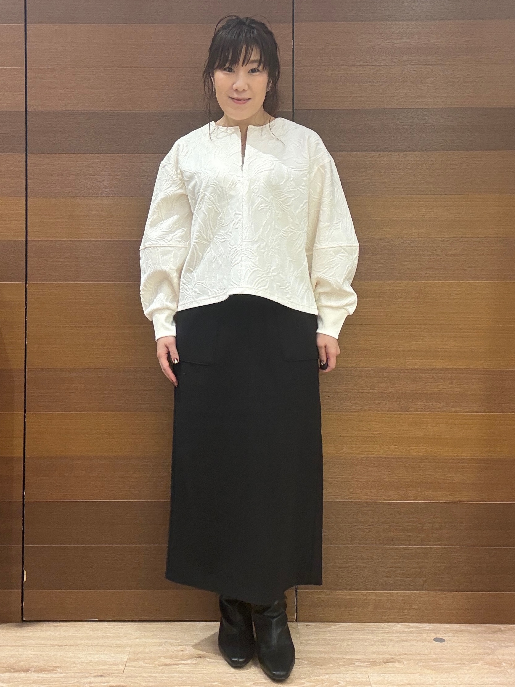 maichiさんの「OPAQUE.CLIP｜ふくれジャカードプルオーバー／セットアップ可【洗濯機OK】」を使ったコーディネート
